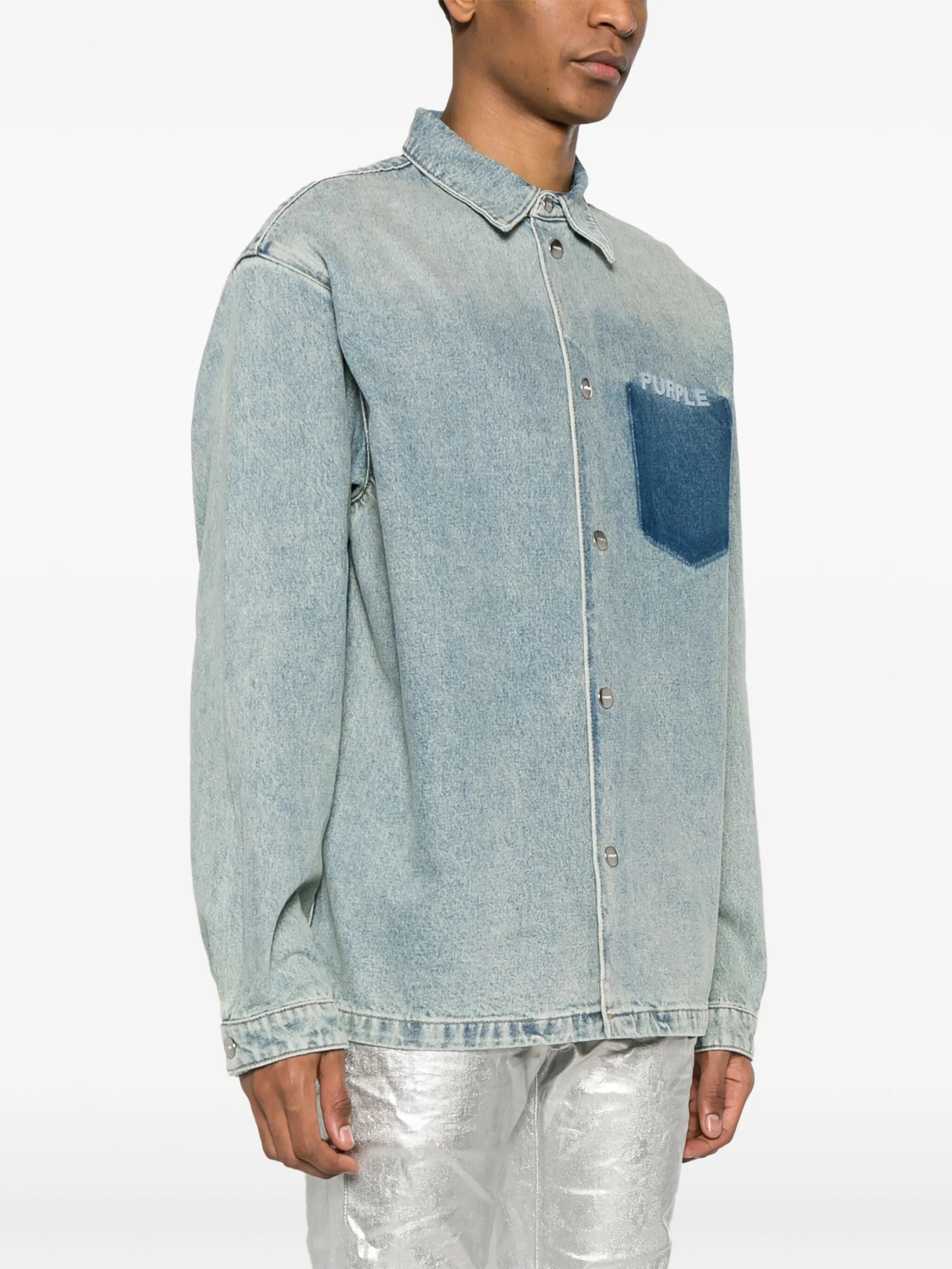 logo-flocked denim shirt