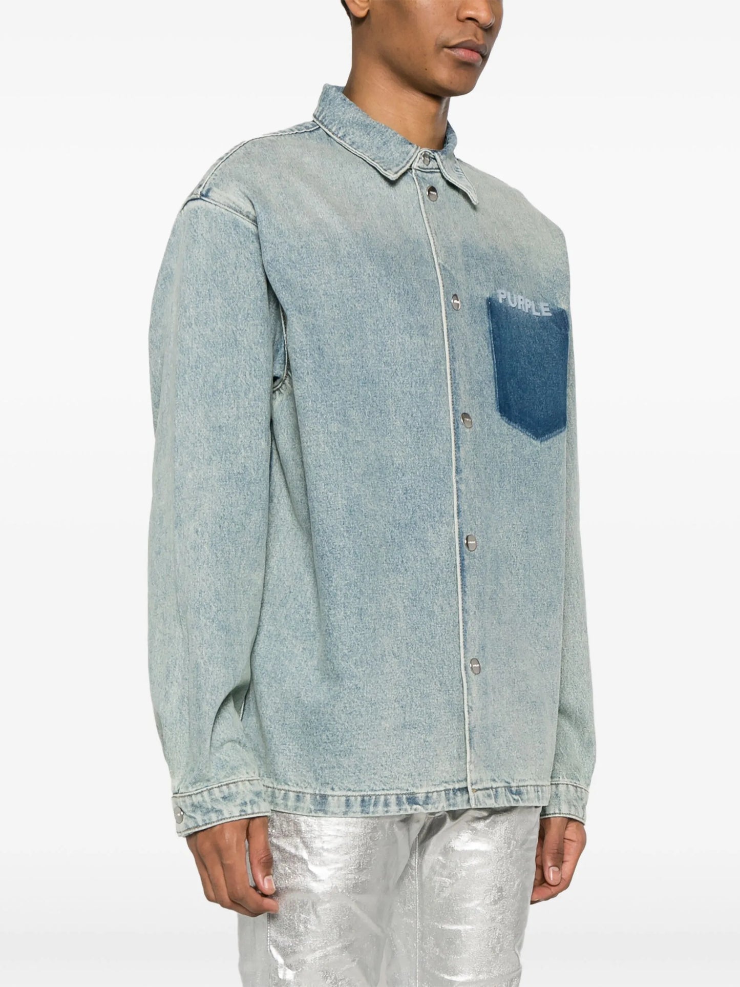 logo-flocked denim shirt