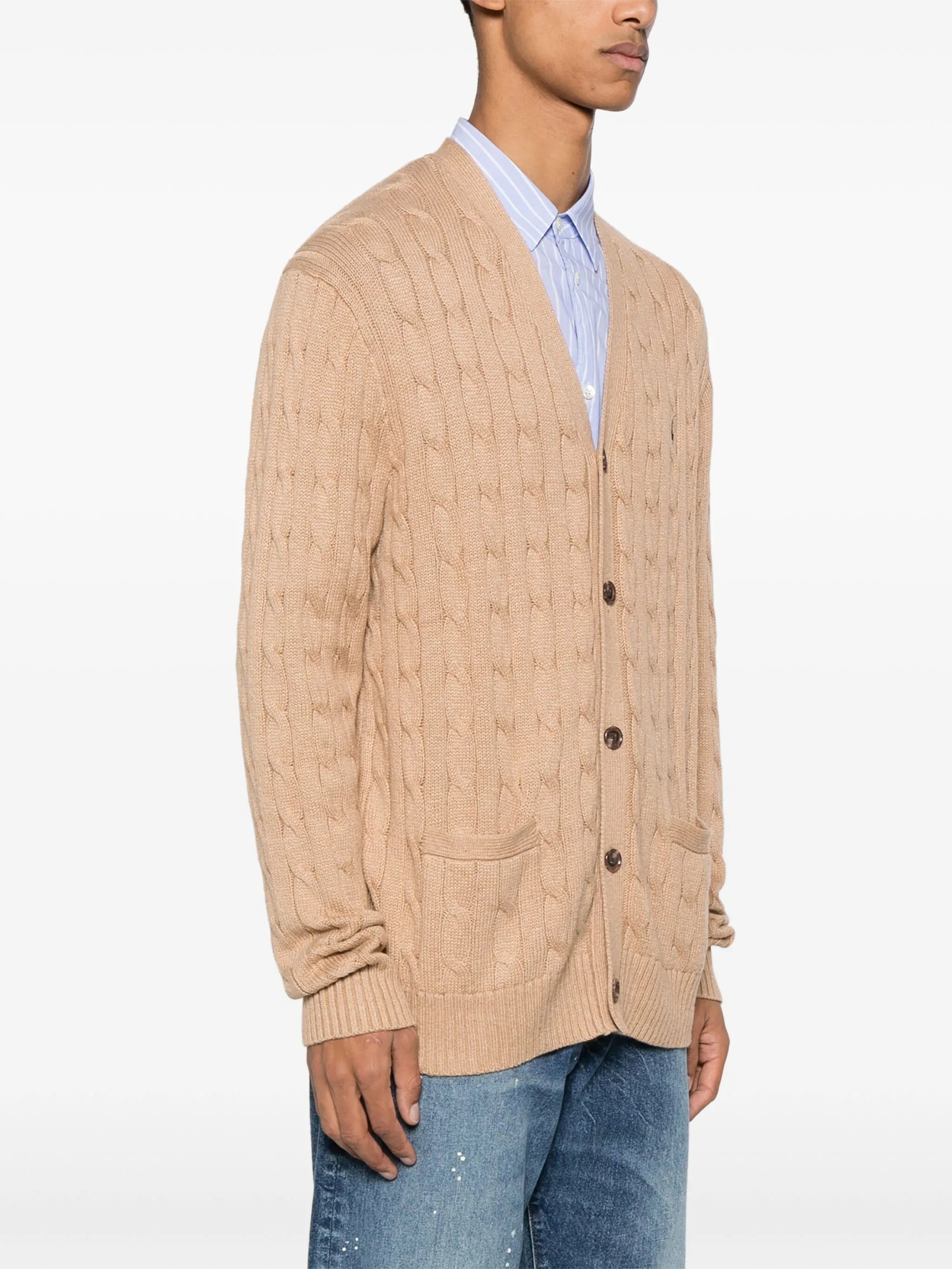 cable-knit cotton cardigan