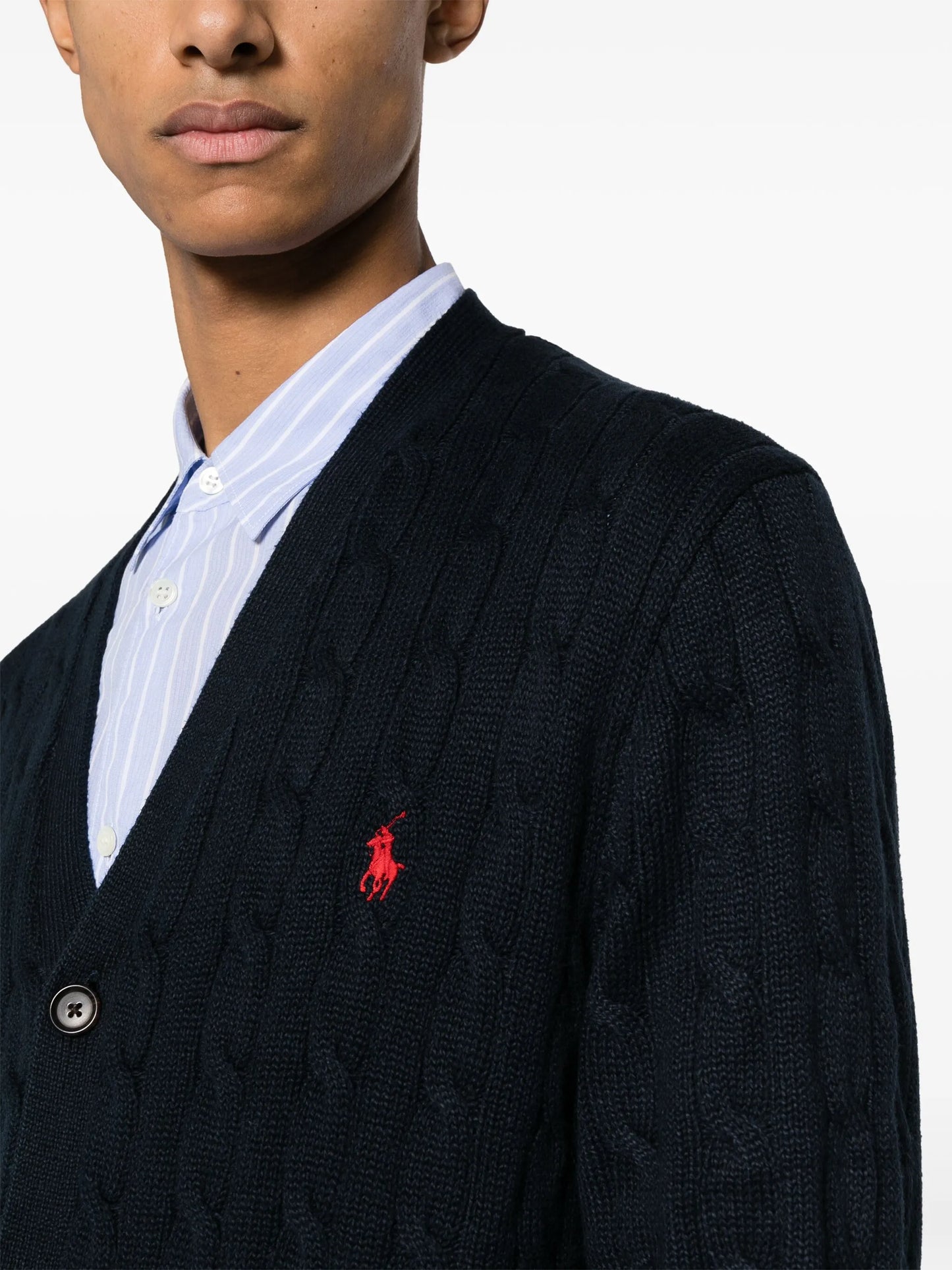 logo-embroidered cable-knit cardigan