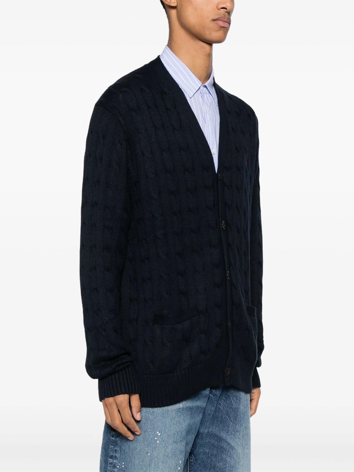 logo-embroidered cable-knit cardigan
