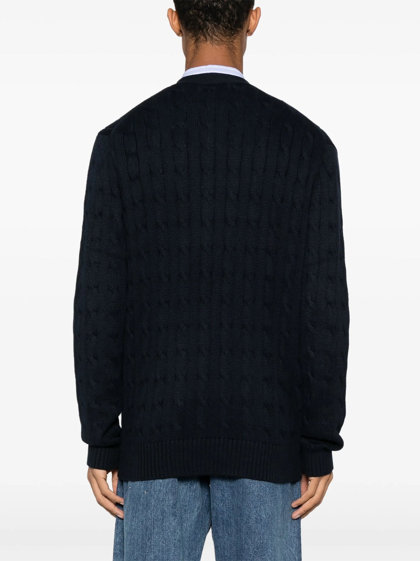 logo-embroidered cable-knit cardigan