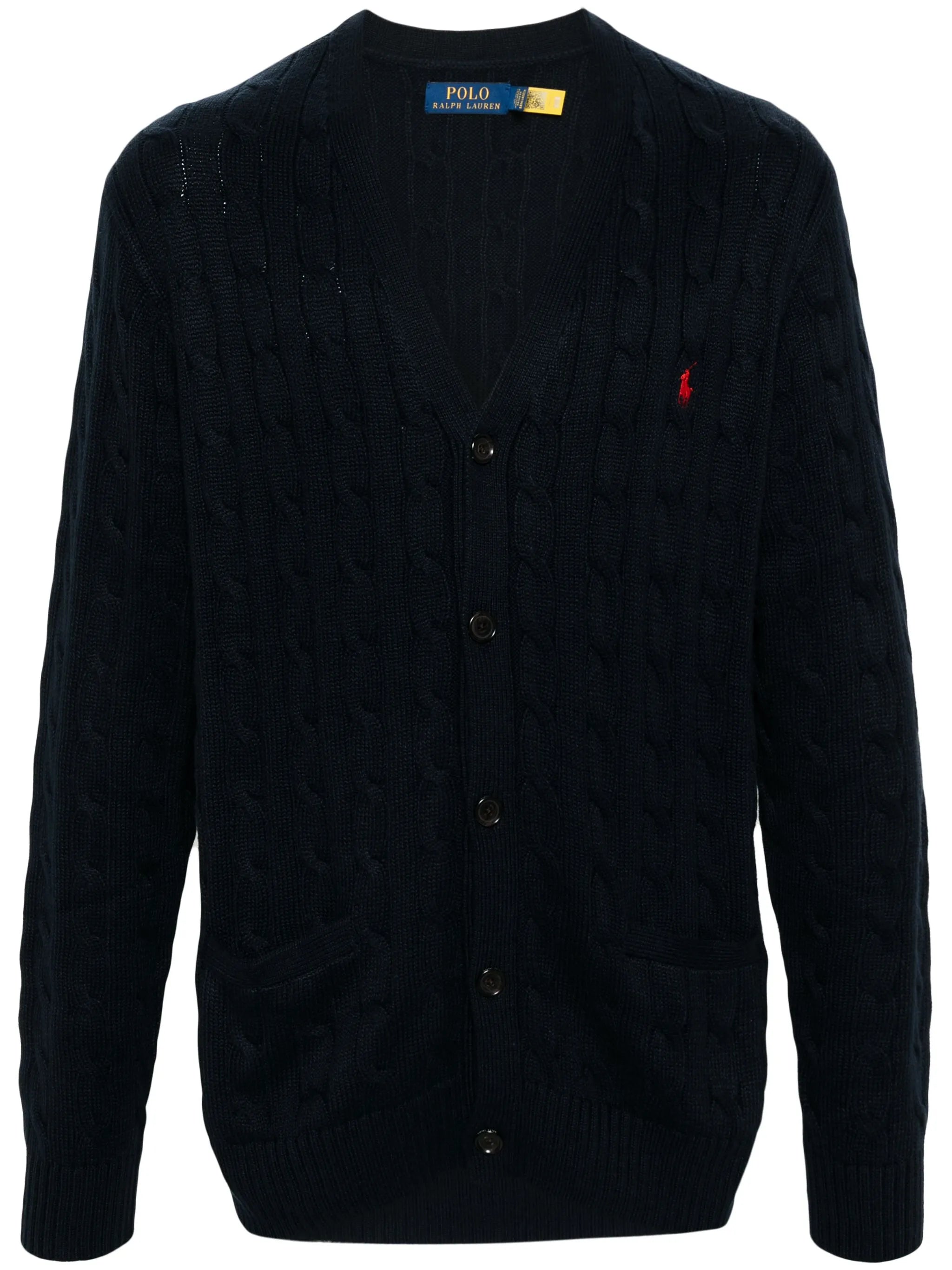 logo-embroidered cable-knit cardigan