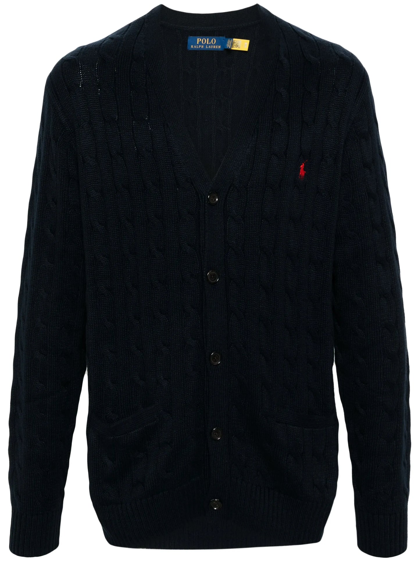 logo-embroidered cable-knit cardigan
