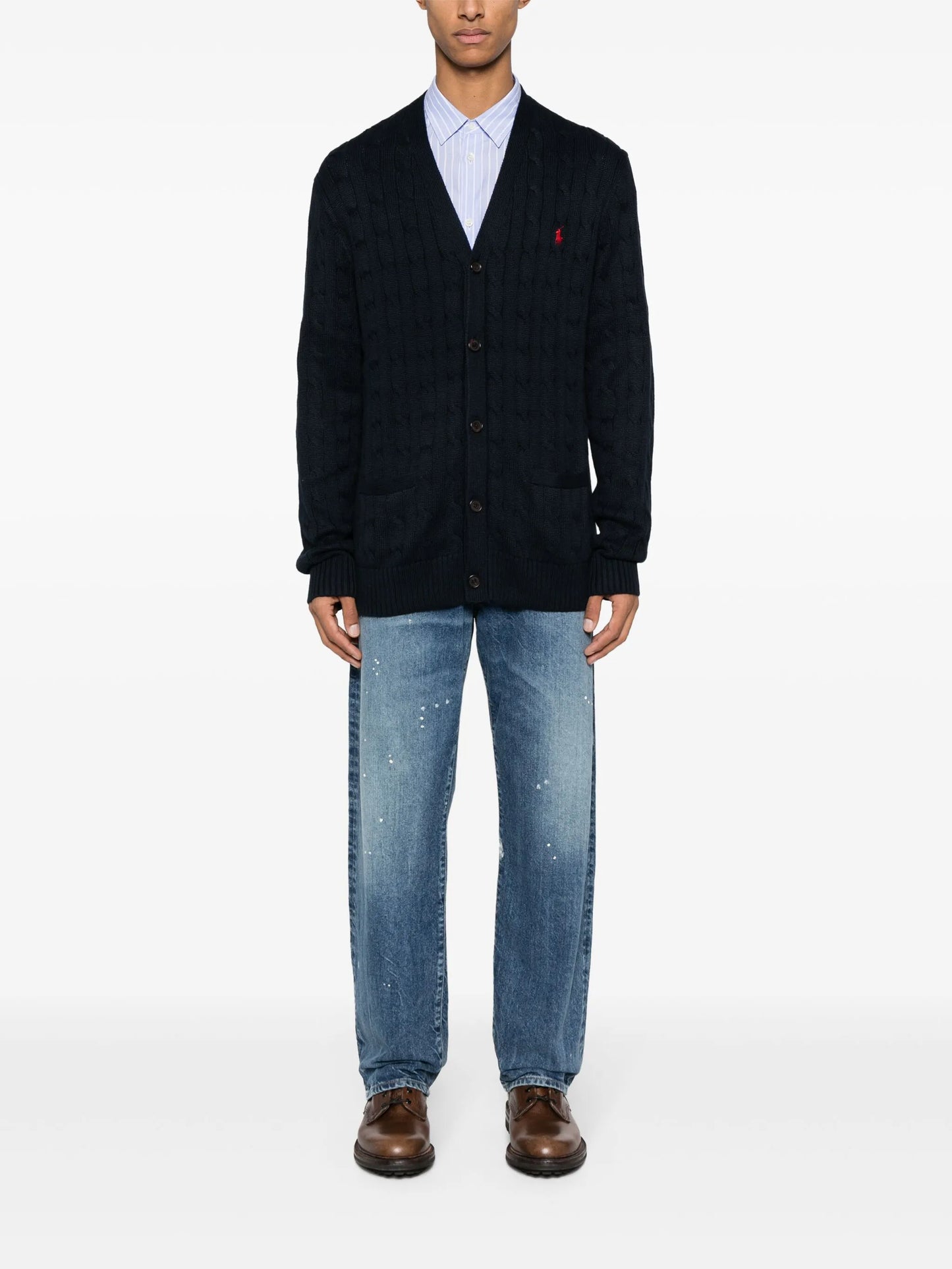 logo-embroidered cable-knit cardigan