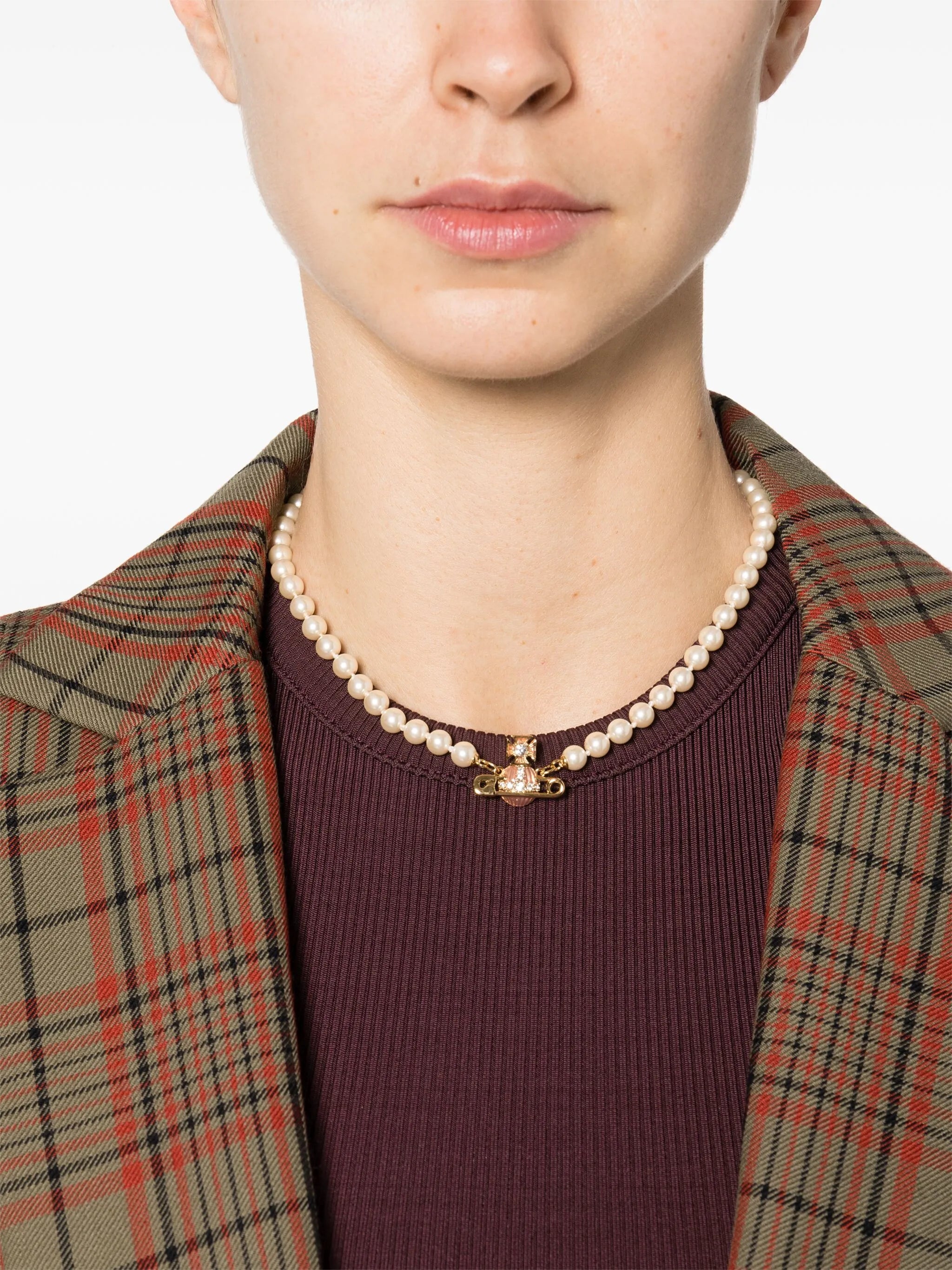 safety-pin faux-pearl necklace