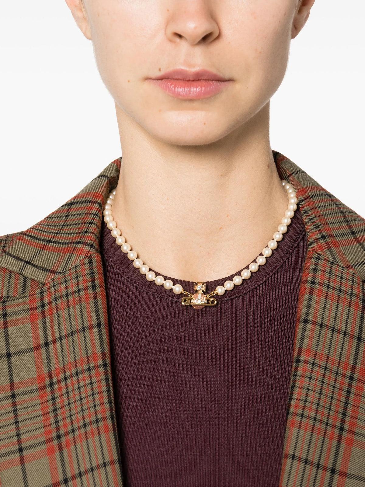 safety-pin faux-pearl necklace