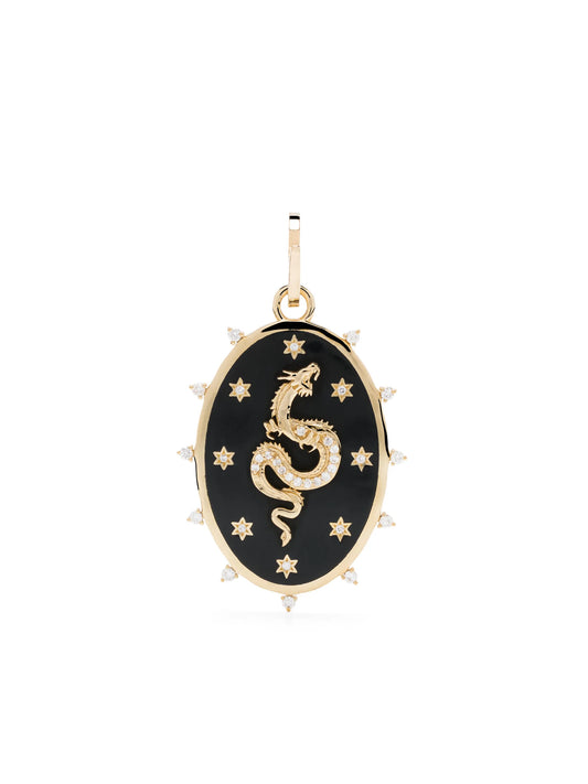 14kt yellow gold Dragon diamond hinged charm