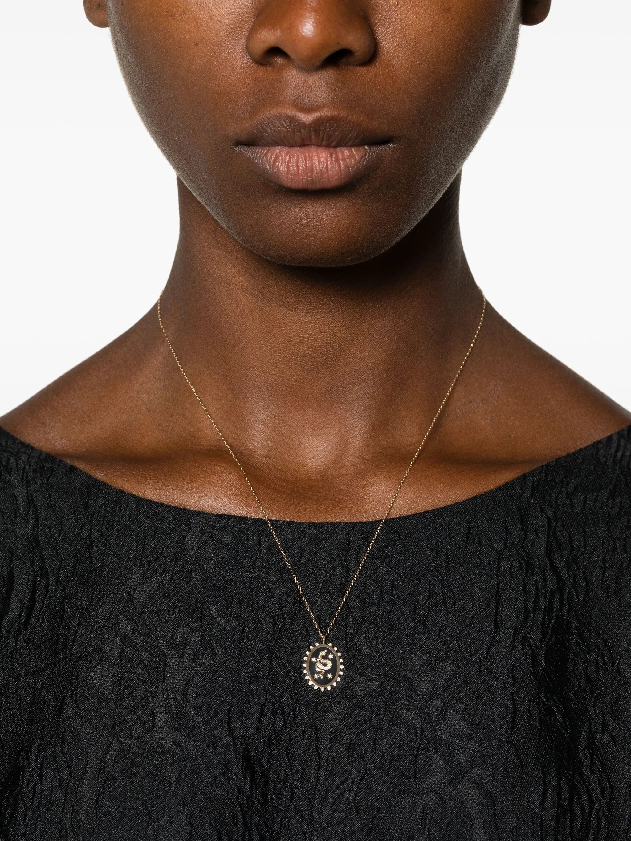 14kt gold Dragon ceramic and diamond pendant necklace