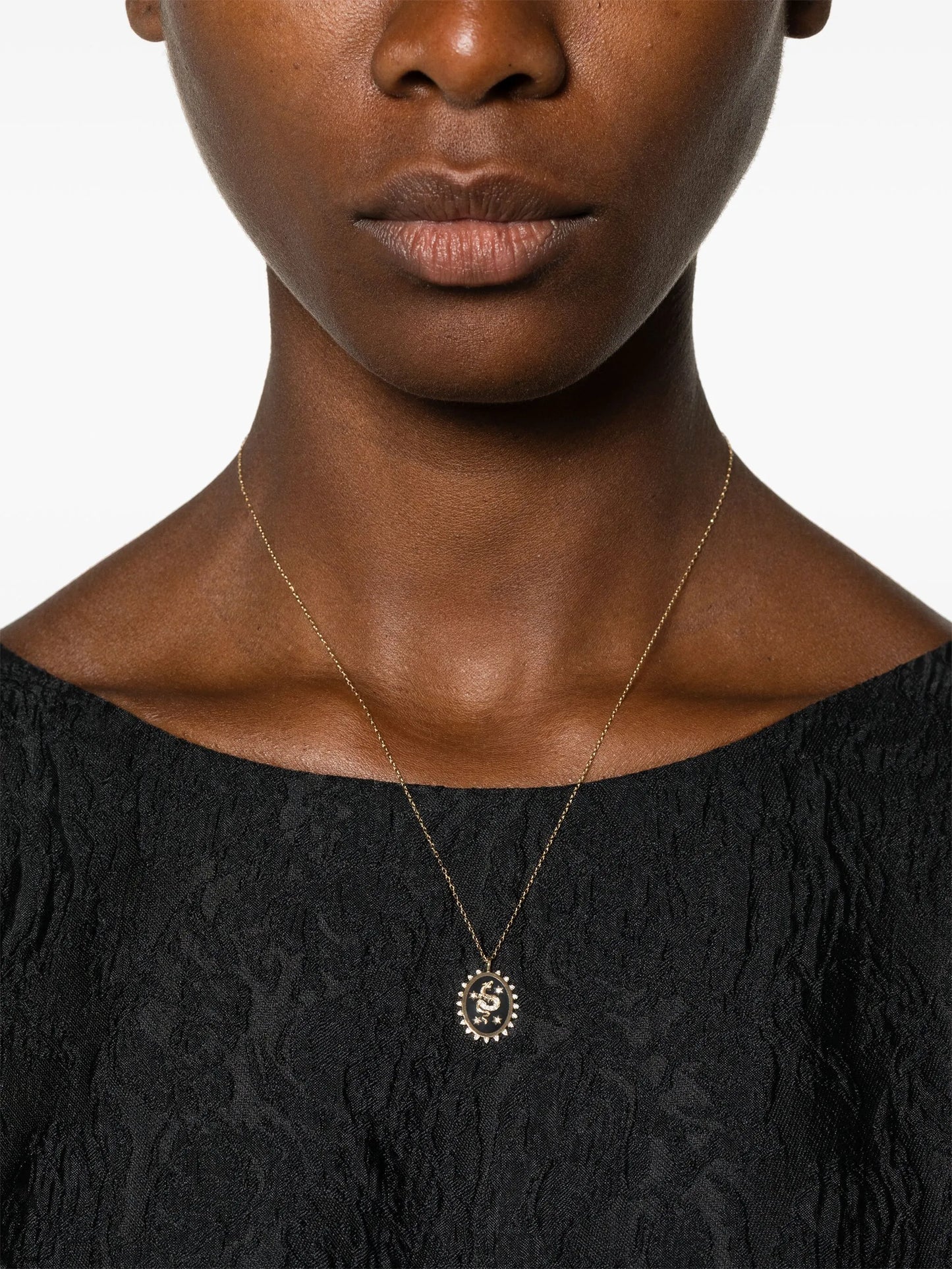 14kt gold Dragon ceramic and diamond pendant necklace