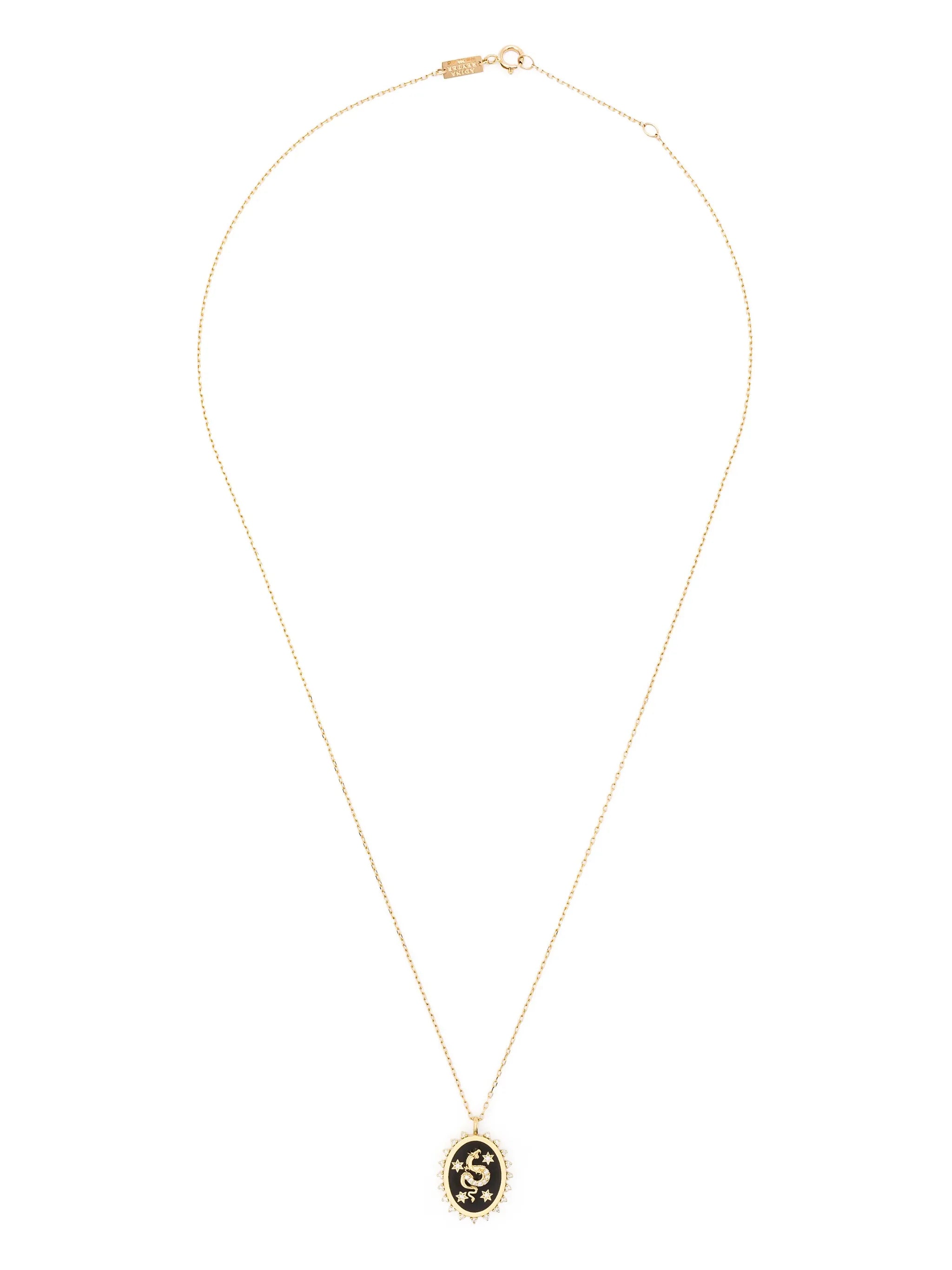 14kt gold Dragon ceramic and diamond pendant necklace