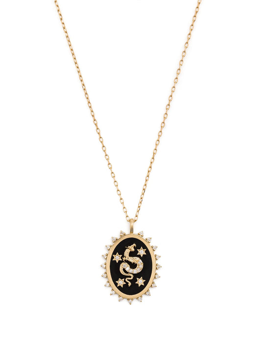 14kt gold Dragon ceramic and diamond pendant necklace