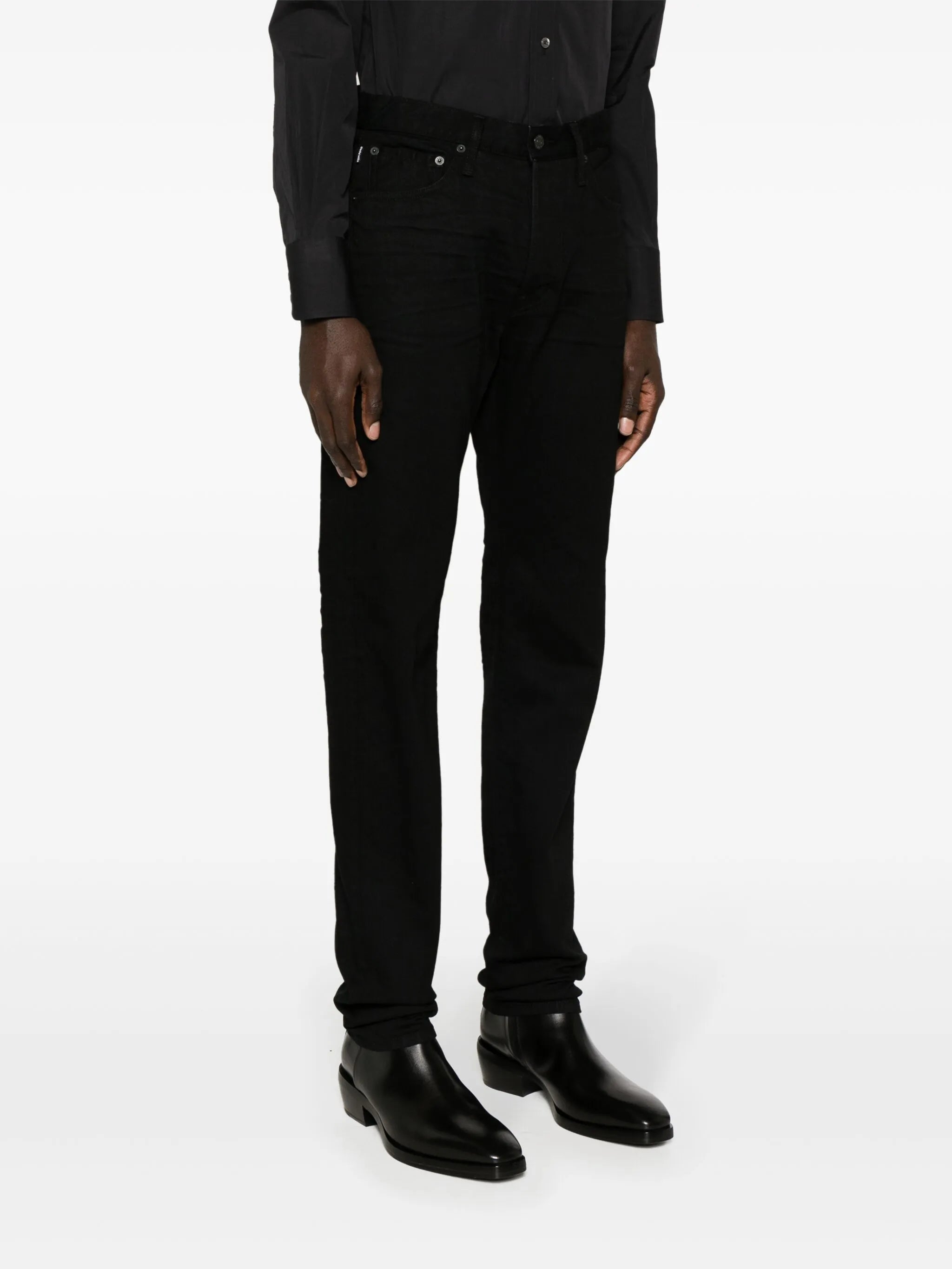 slim-leg cotton-blend jeans