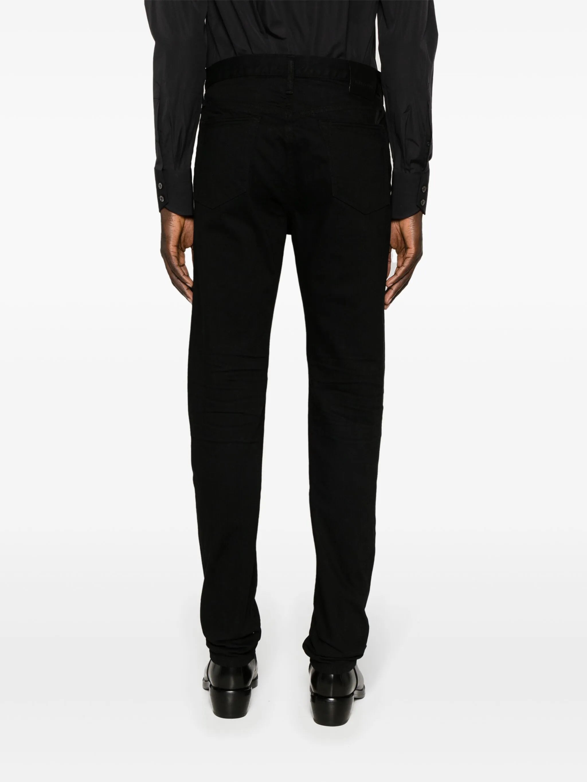 slim-leg cotton-blend jeans