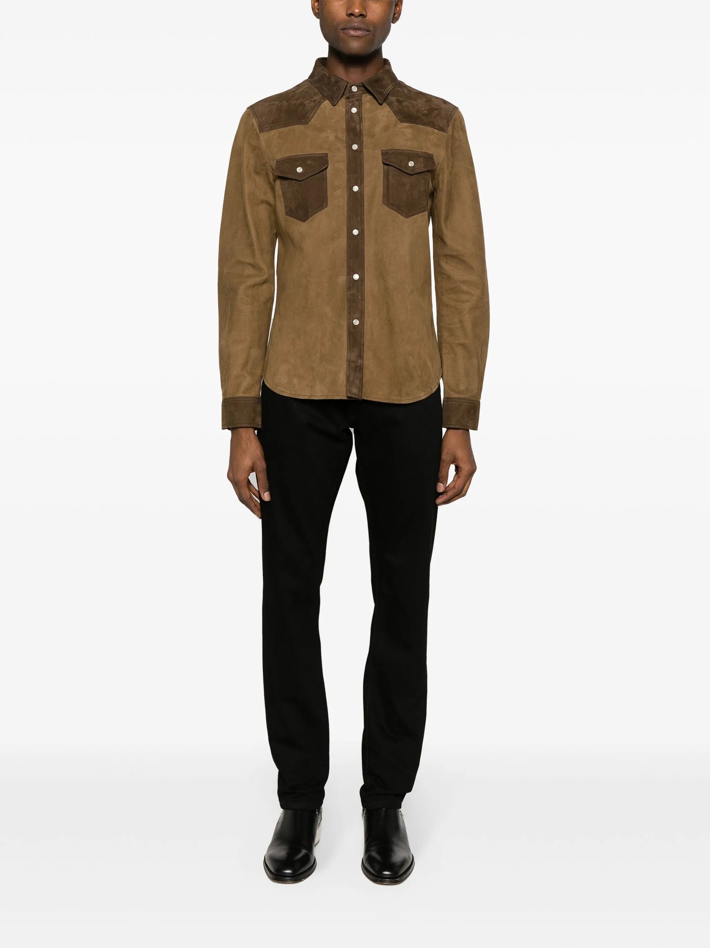 panelled suede shirt