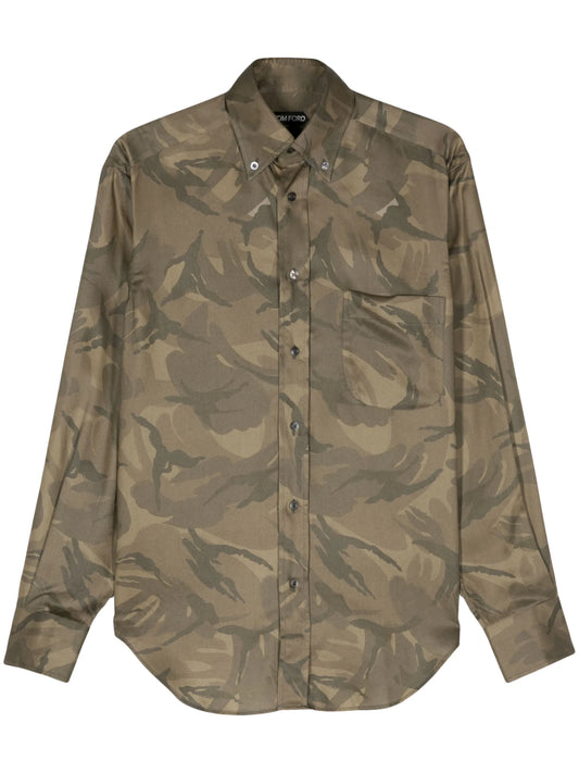 camouflage-print twill shirt