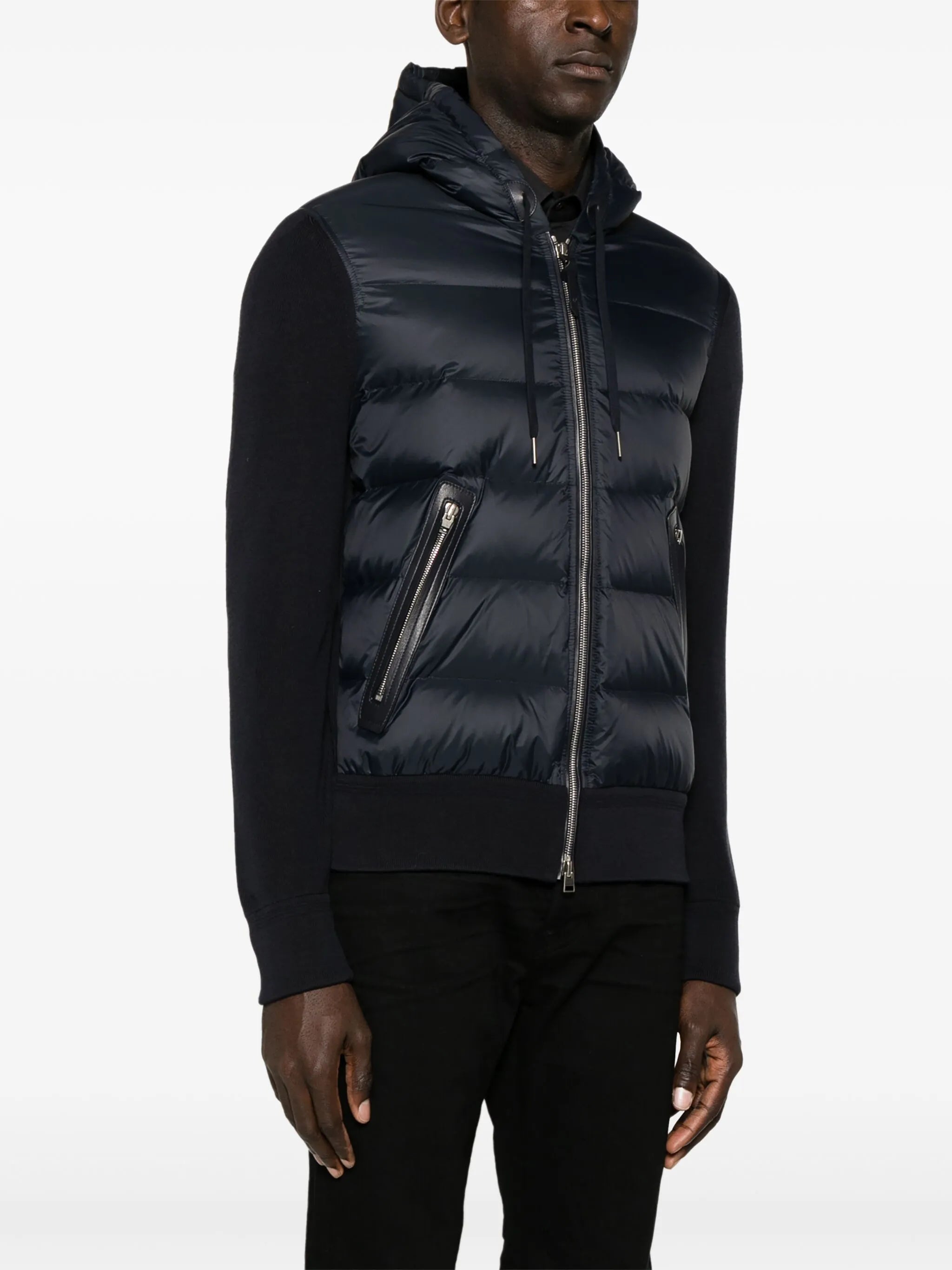 hooded knit-panelled puff jacket