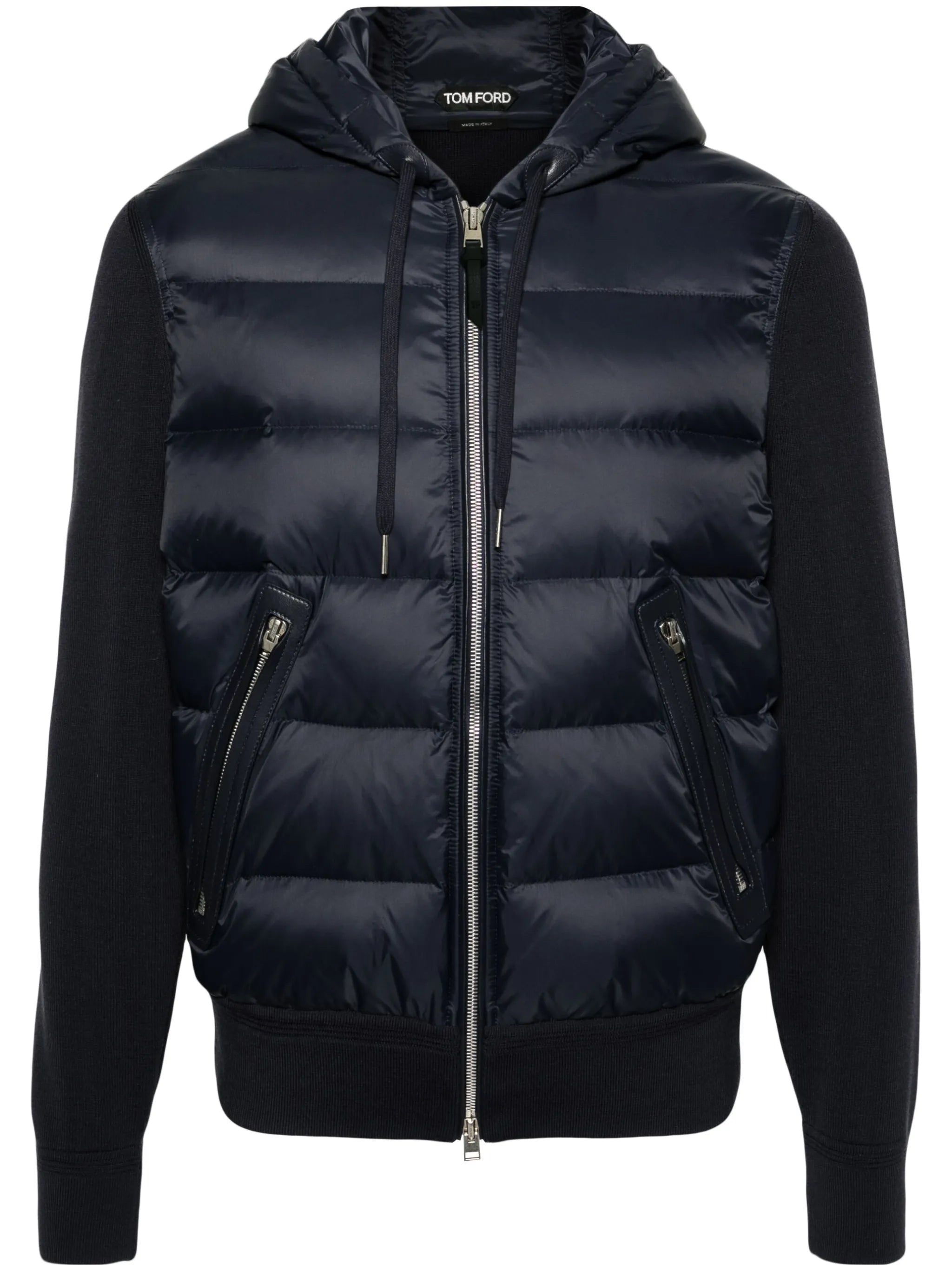 hooded knit-panelled puff jacket