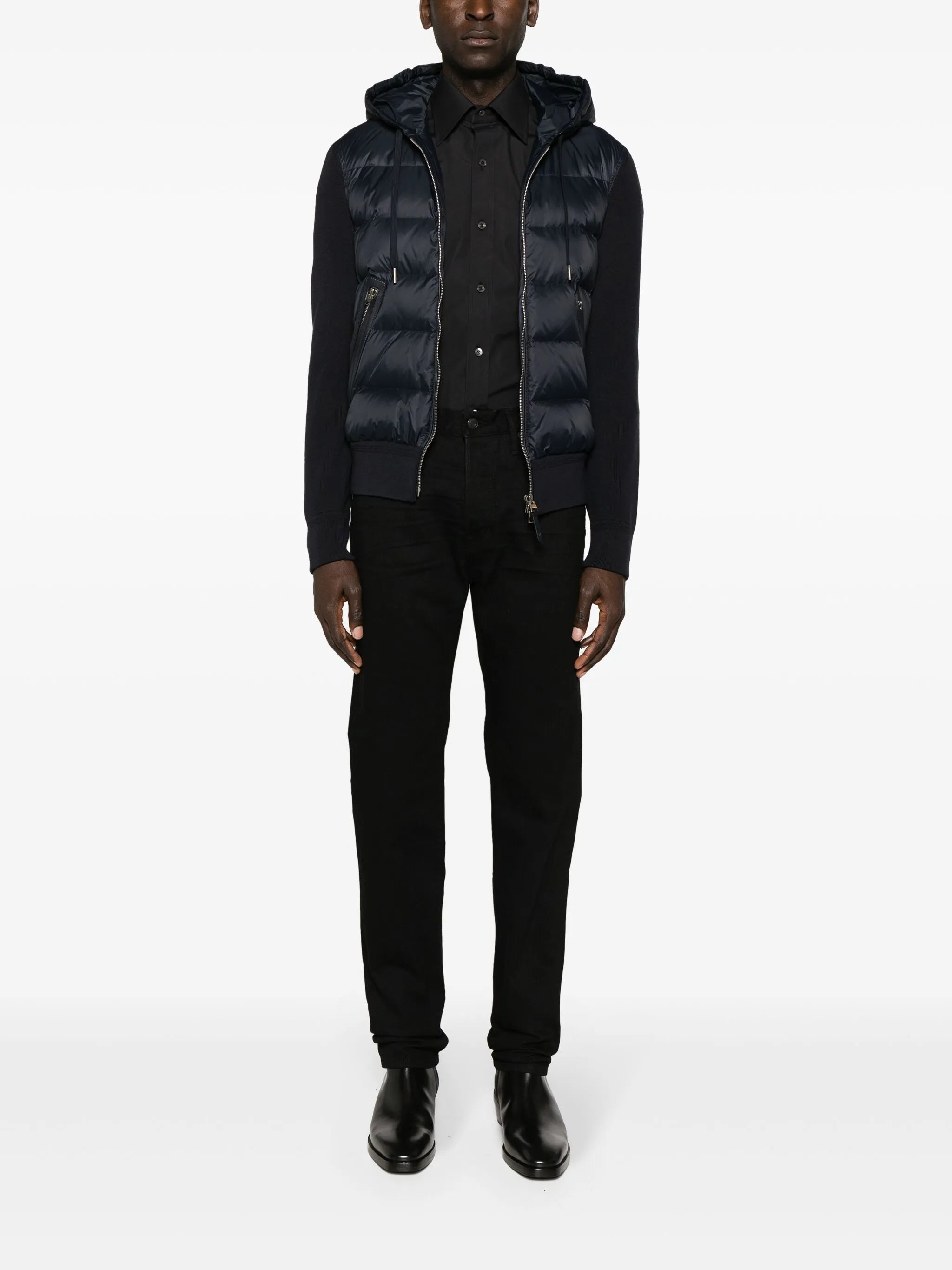 hooded knit-panelled puff jacket