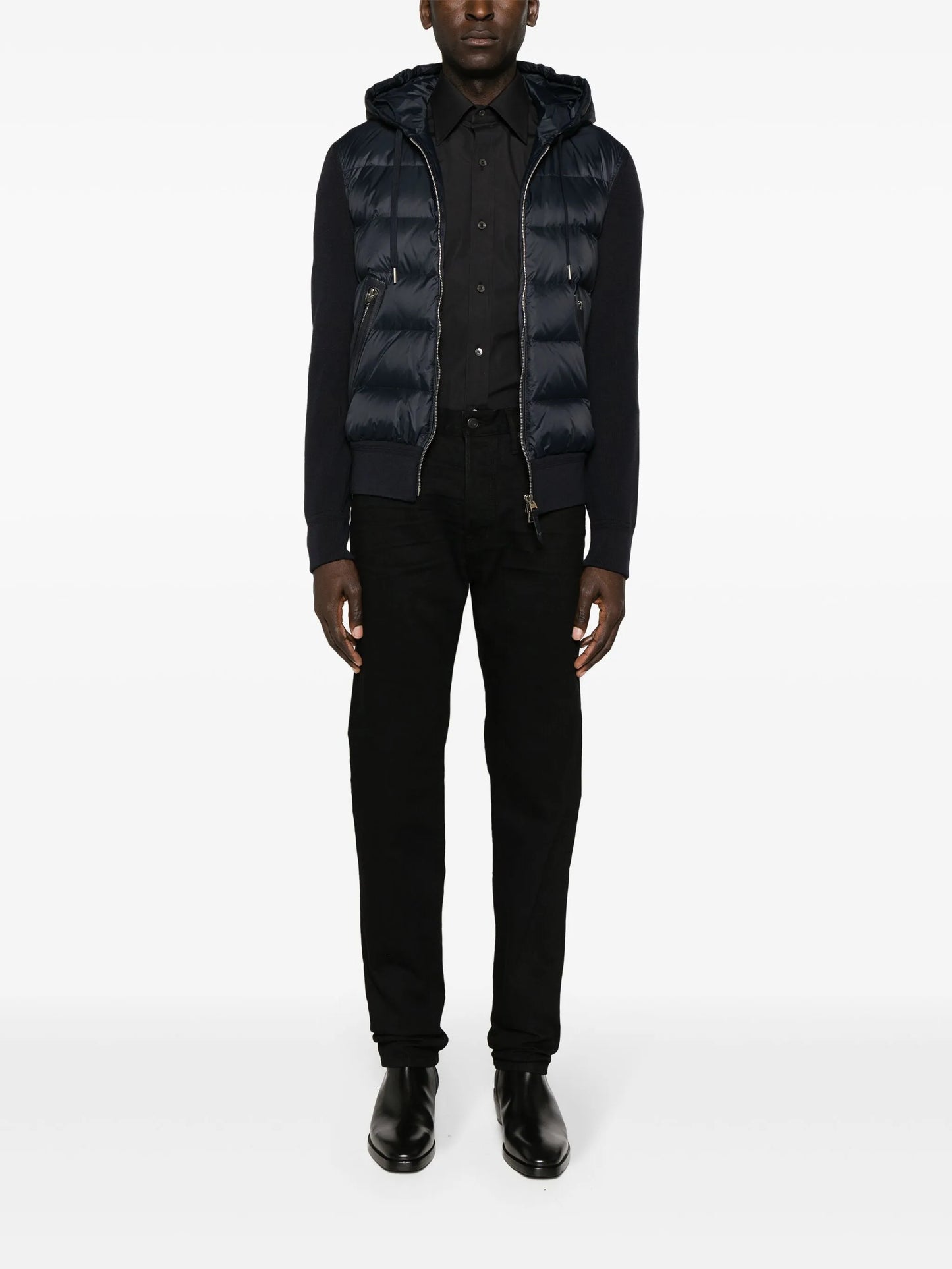 hooded knit-panelled puff jacket