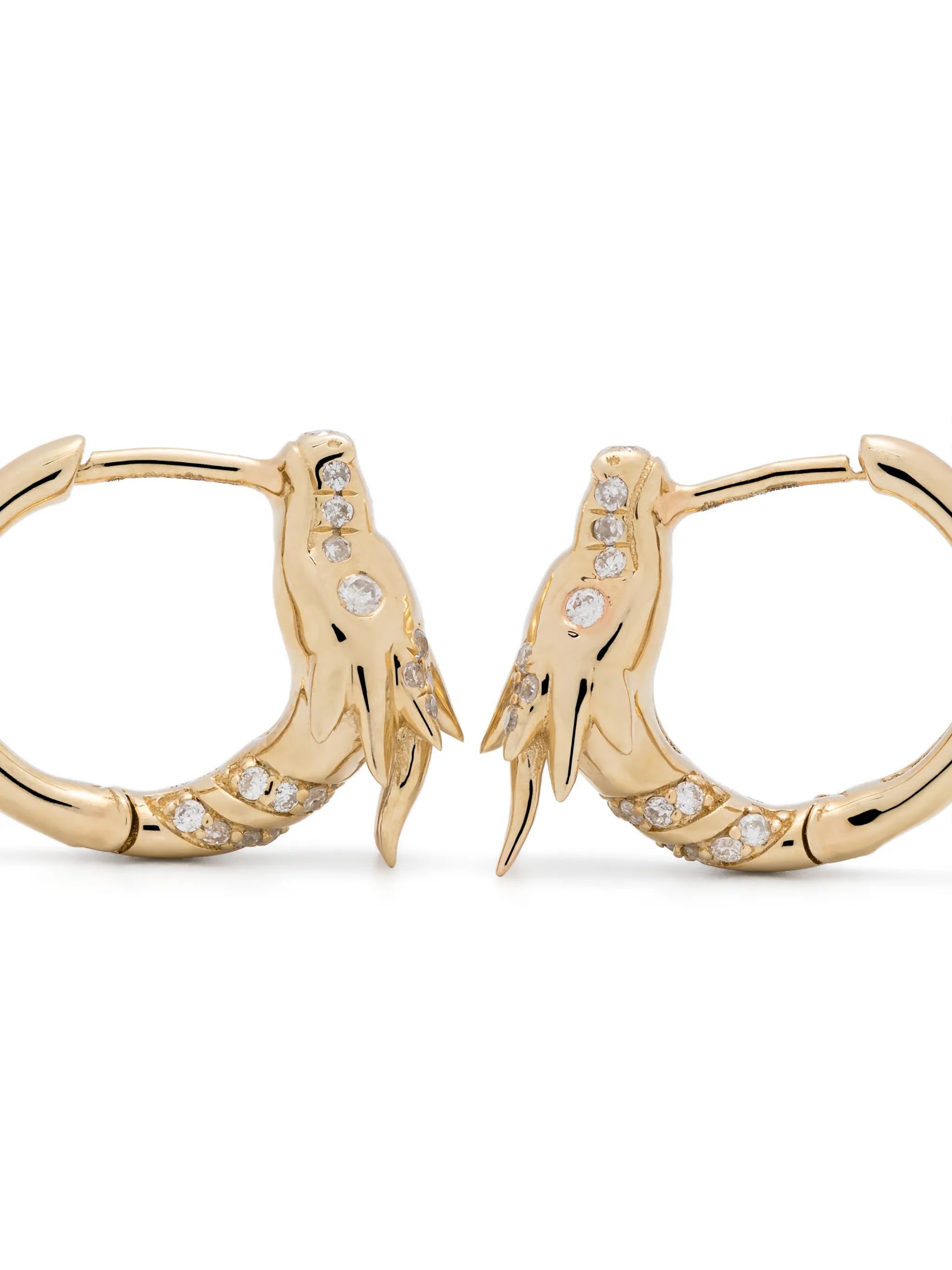 14kt yellow gold Dragon hoop diamond earrings