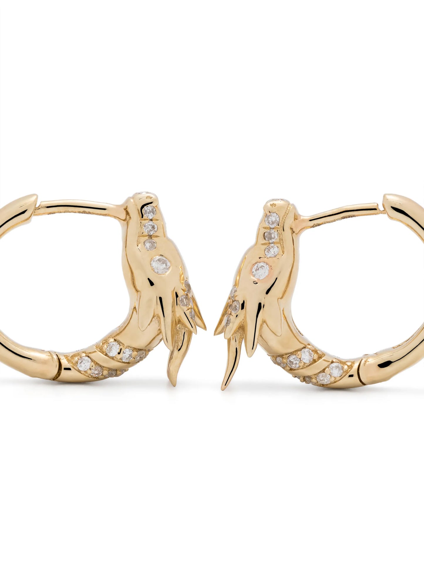 14kt yellow gold Dragon hoop diamond earrings