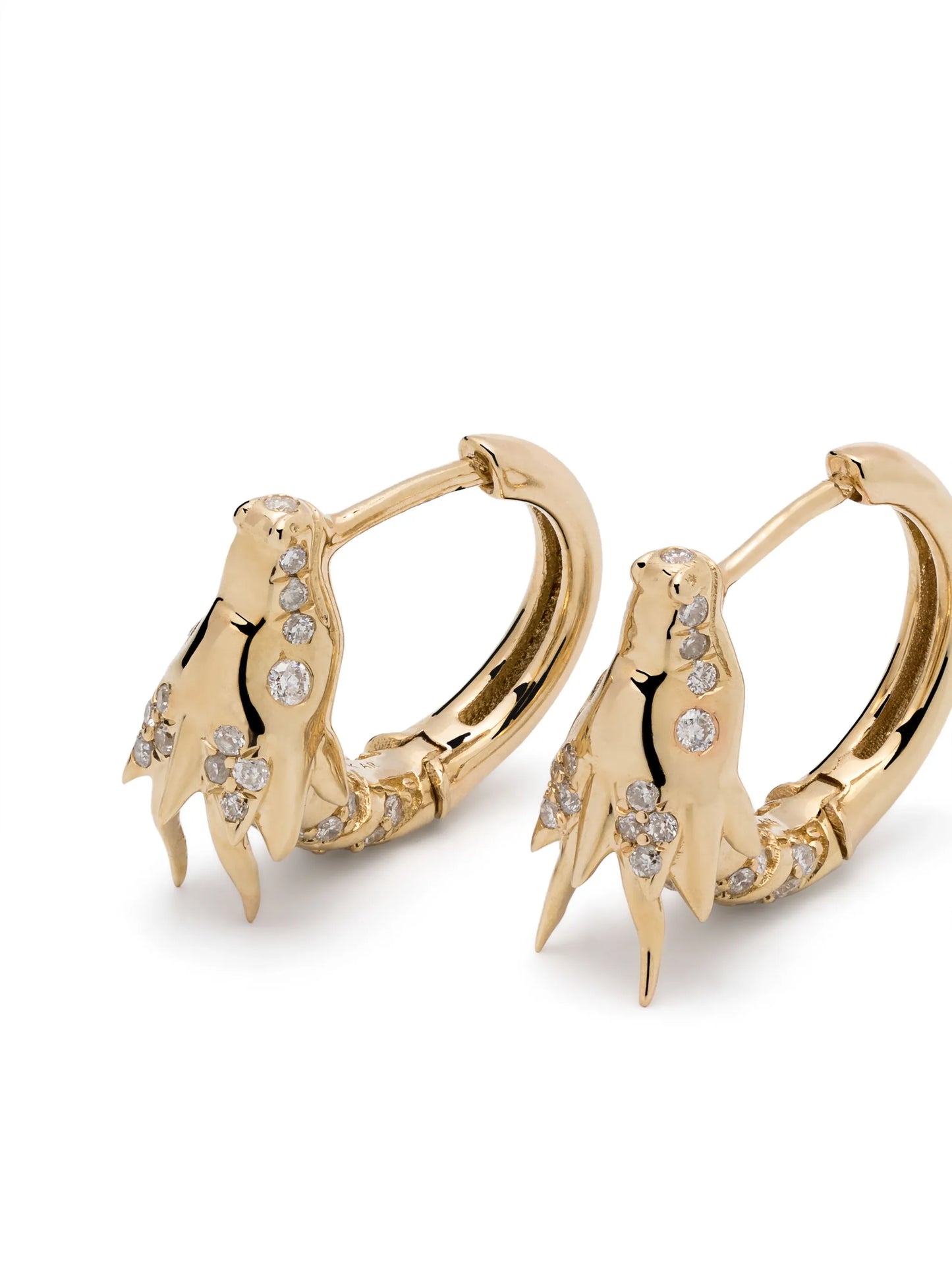 14kt yellow gold Dragon hoop diamond earrings