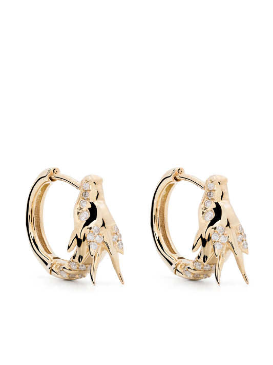 14kt yellow gold Dragon hoop diamond earrings
