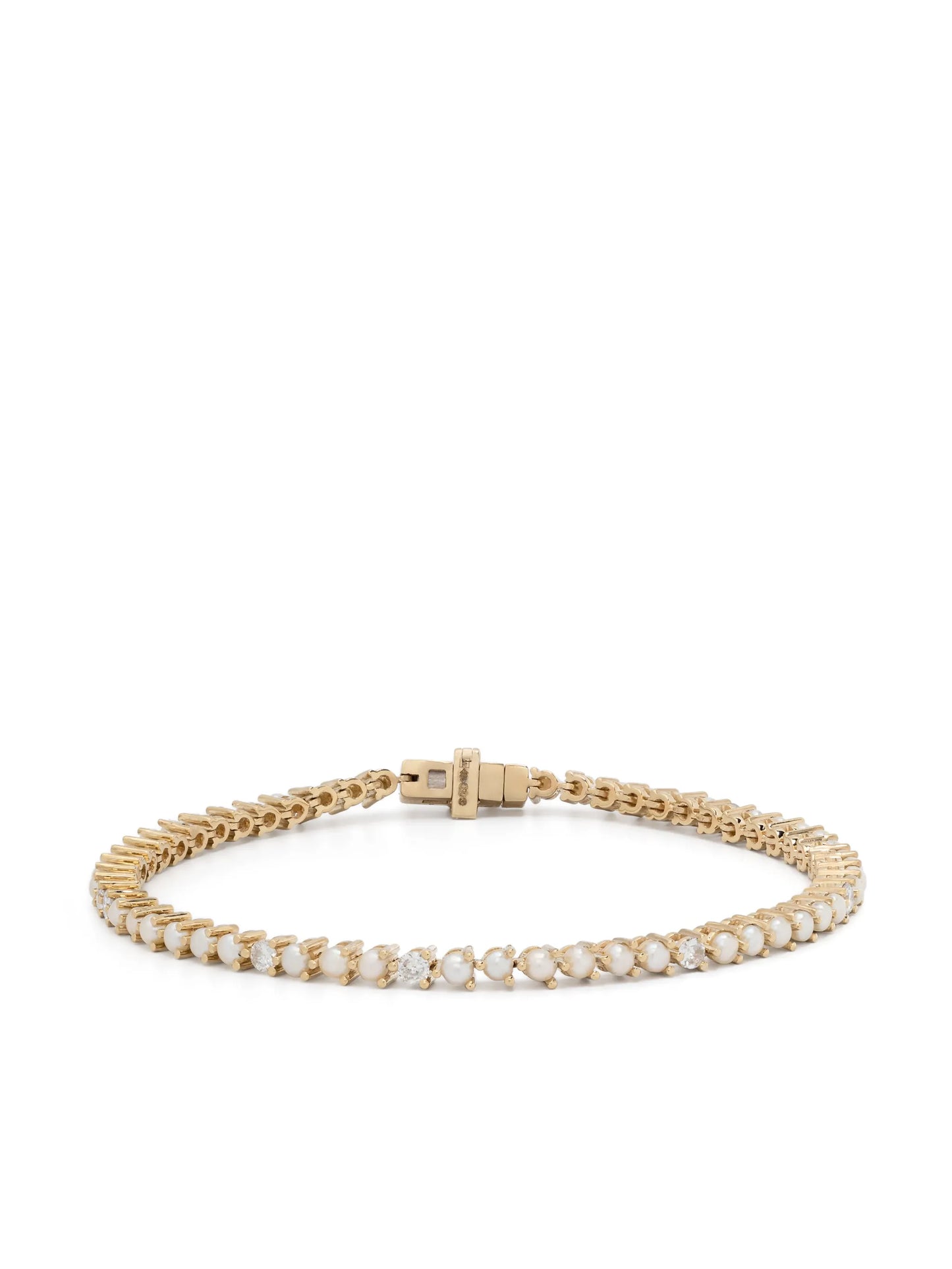 14kt yellow gold pearl and diamond tennis bracelet