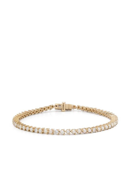 14kt yellow gold pearl and diamond tennis bracelet