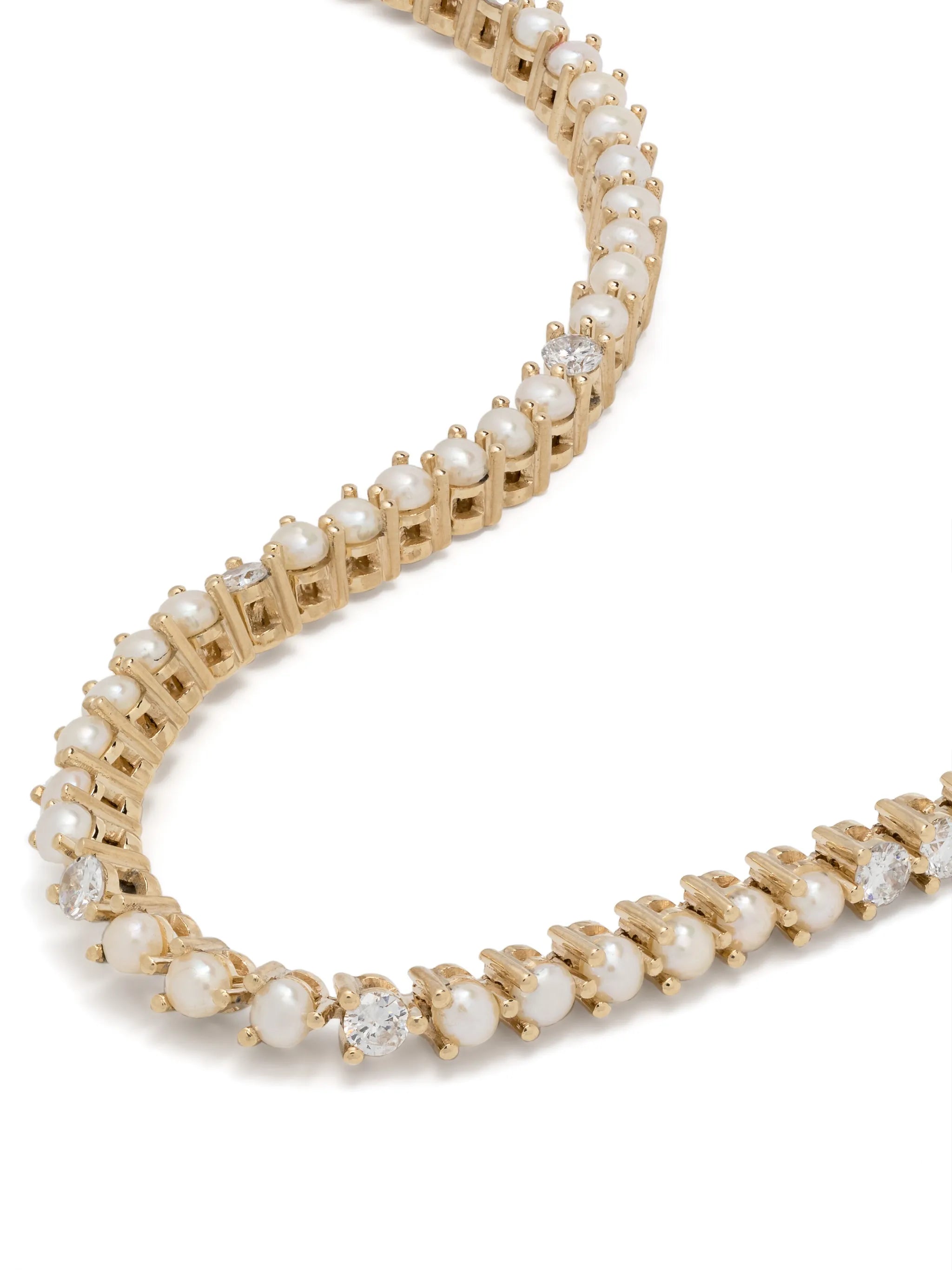 14kt yellow gold pearl and diamond tennis bracelet