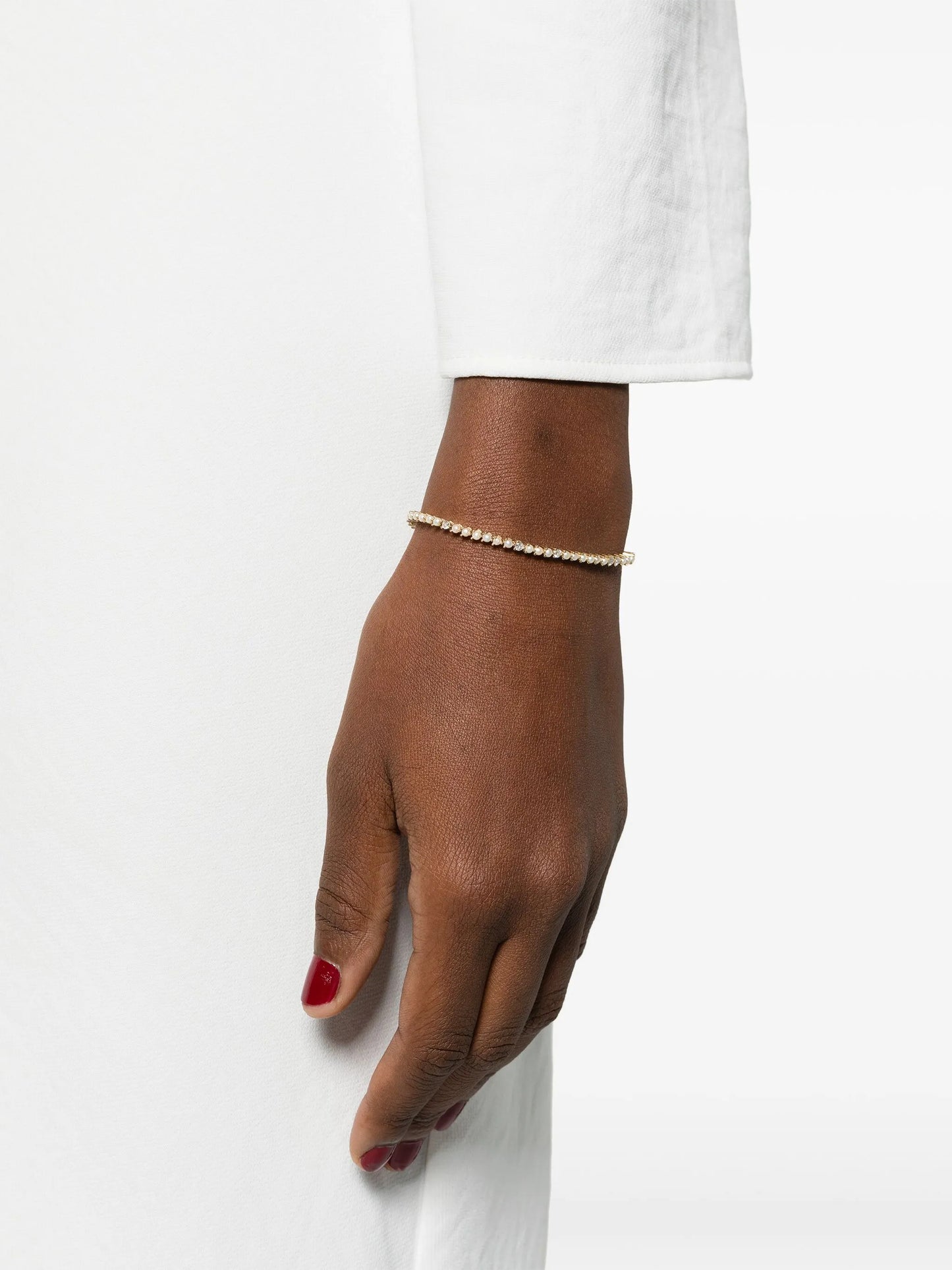 14kt yellow gold pearl and diamond tennis bracelet