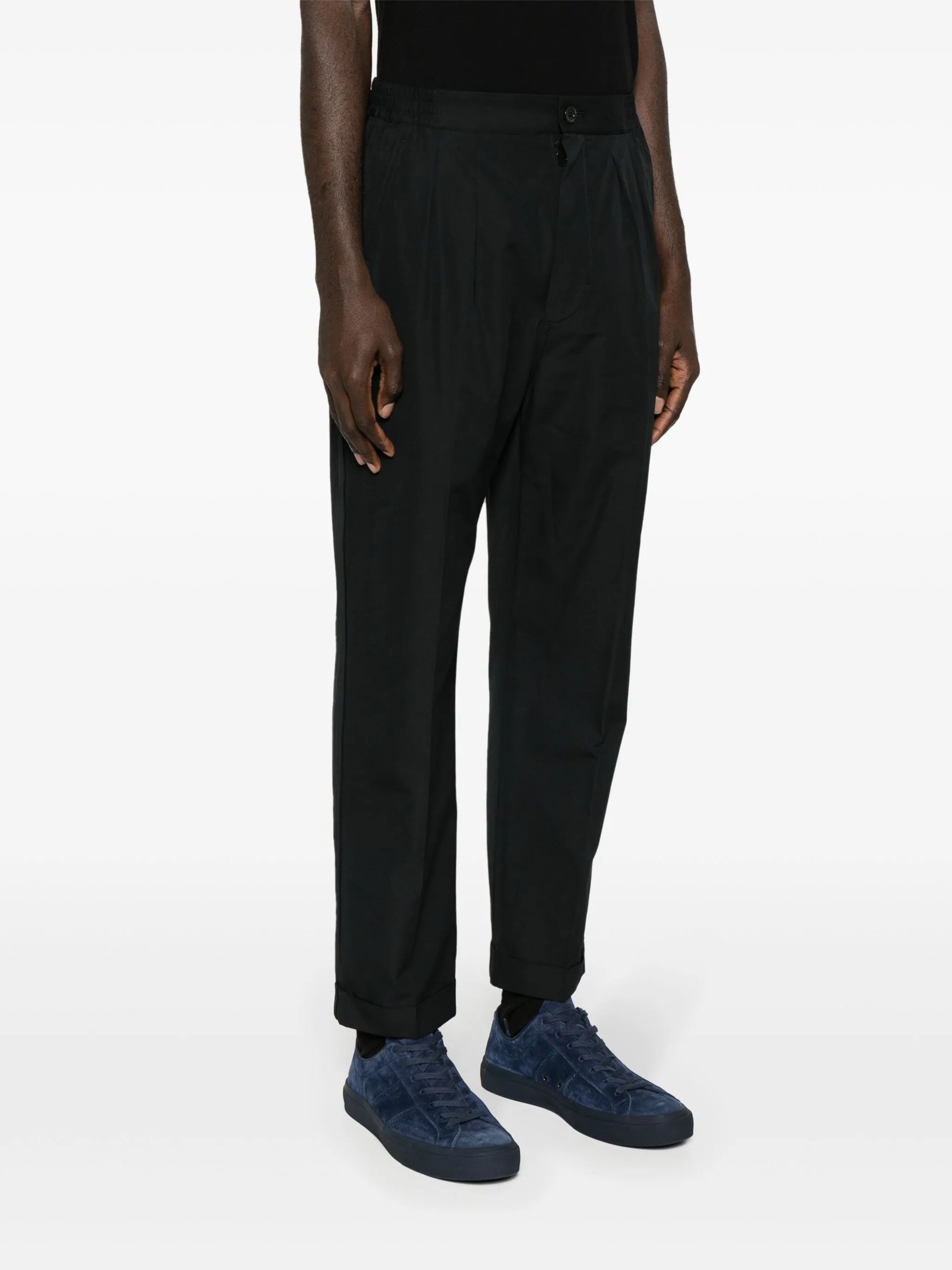 tapered-leg cotton-blend trousers