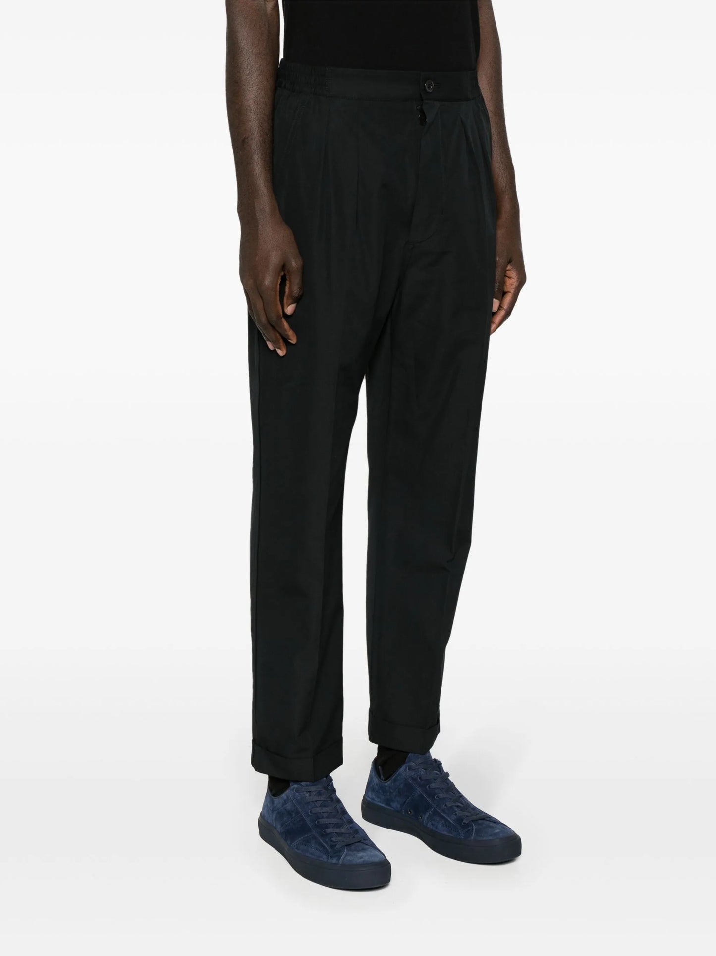 tapered-leg cotton-blend trousers