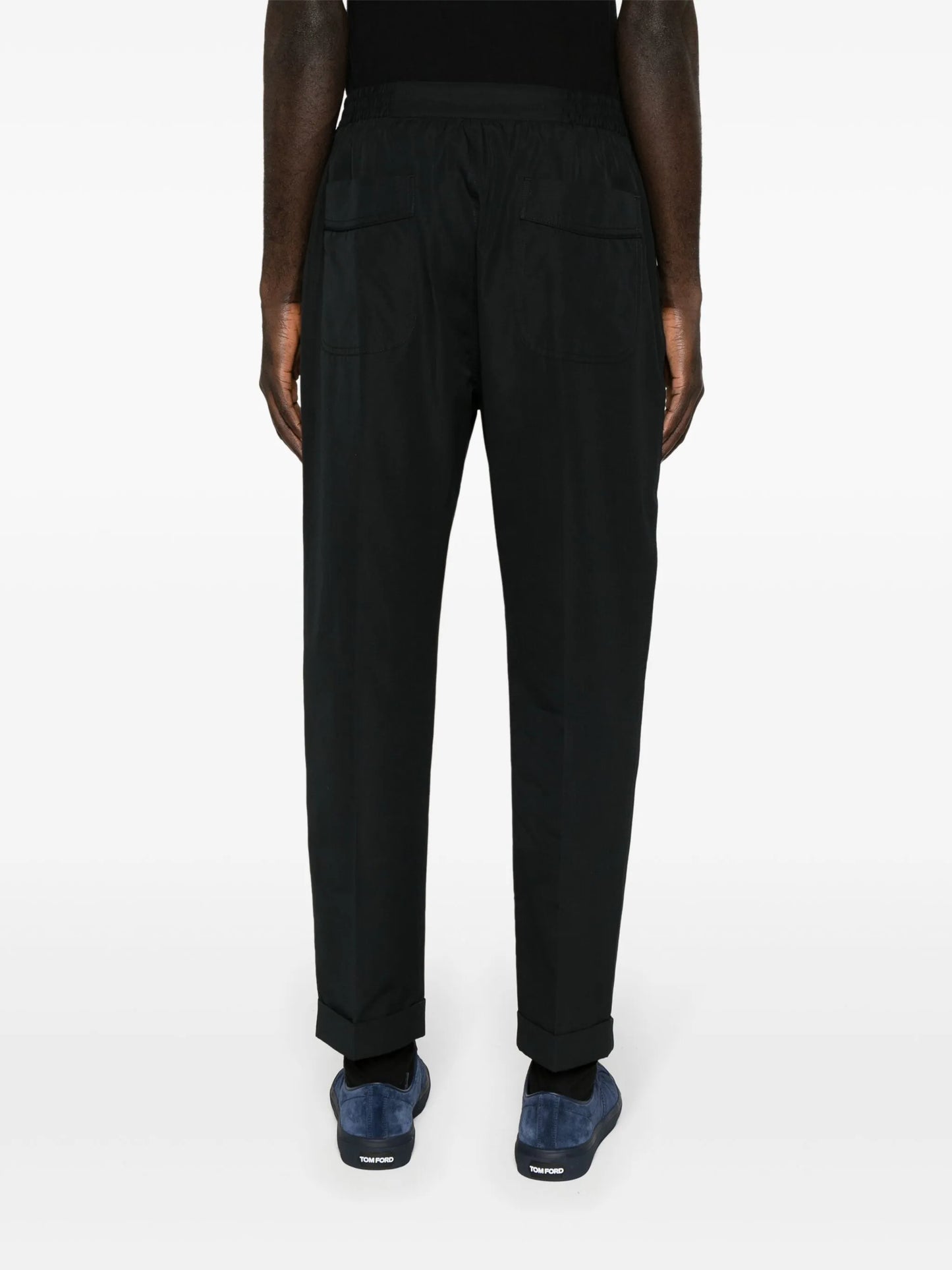 tapered-leg cotton-blend trousers