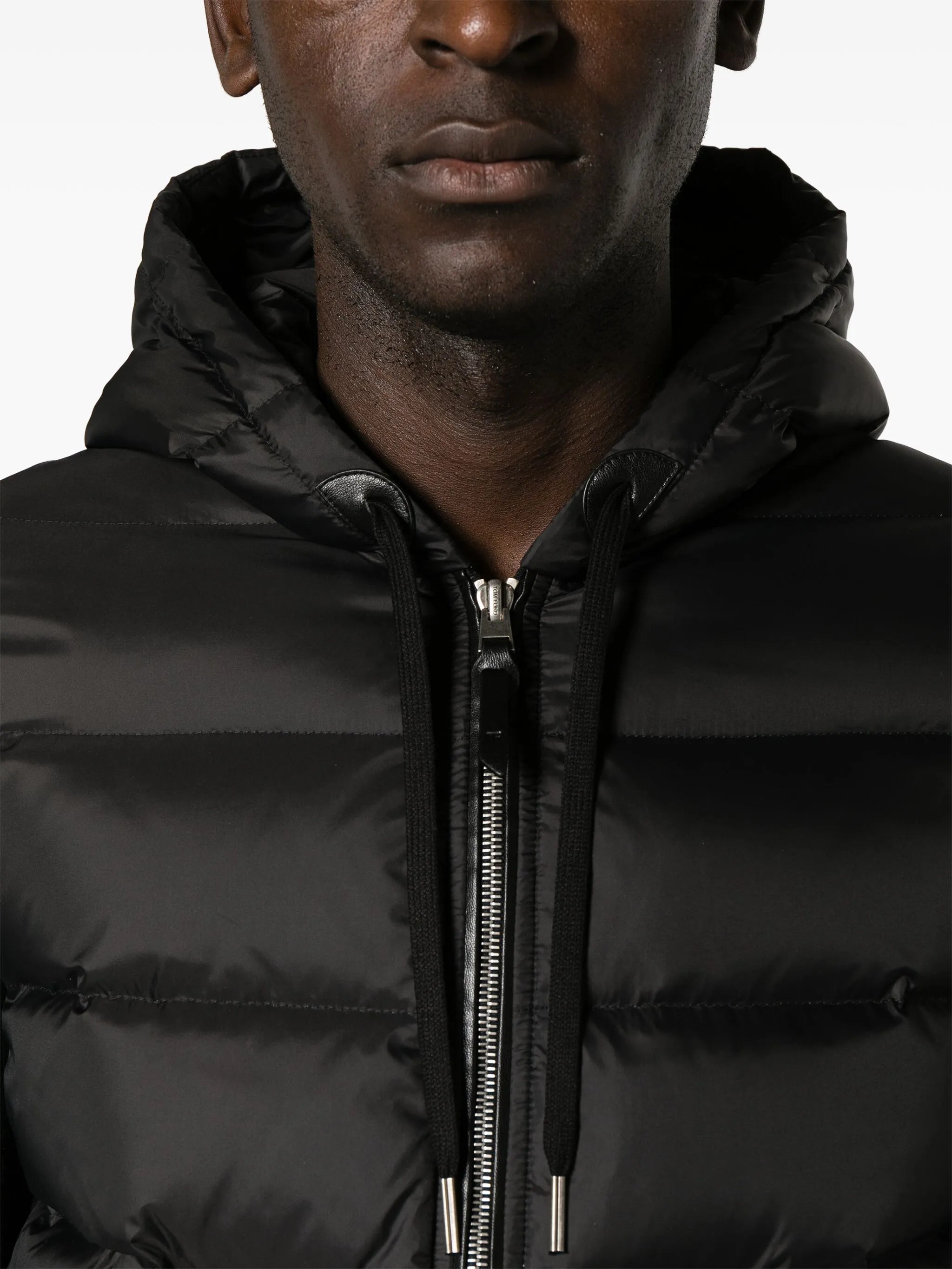 hooded knit-panelled puffer jacket