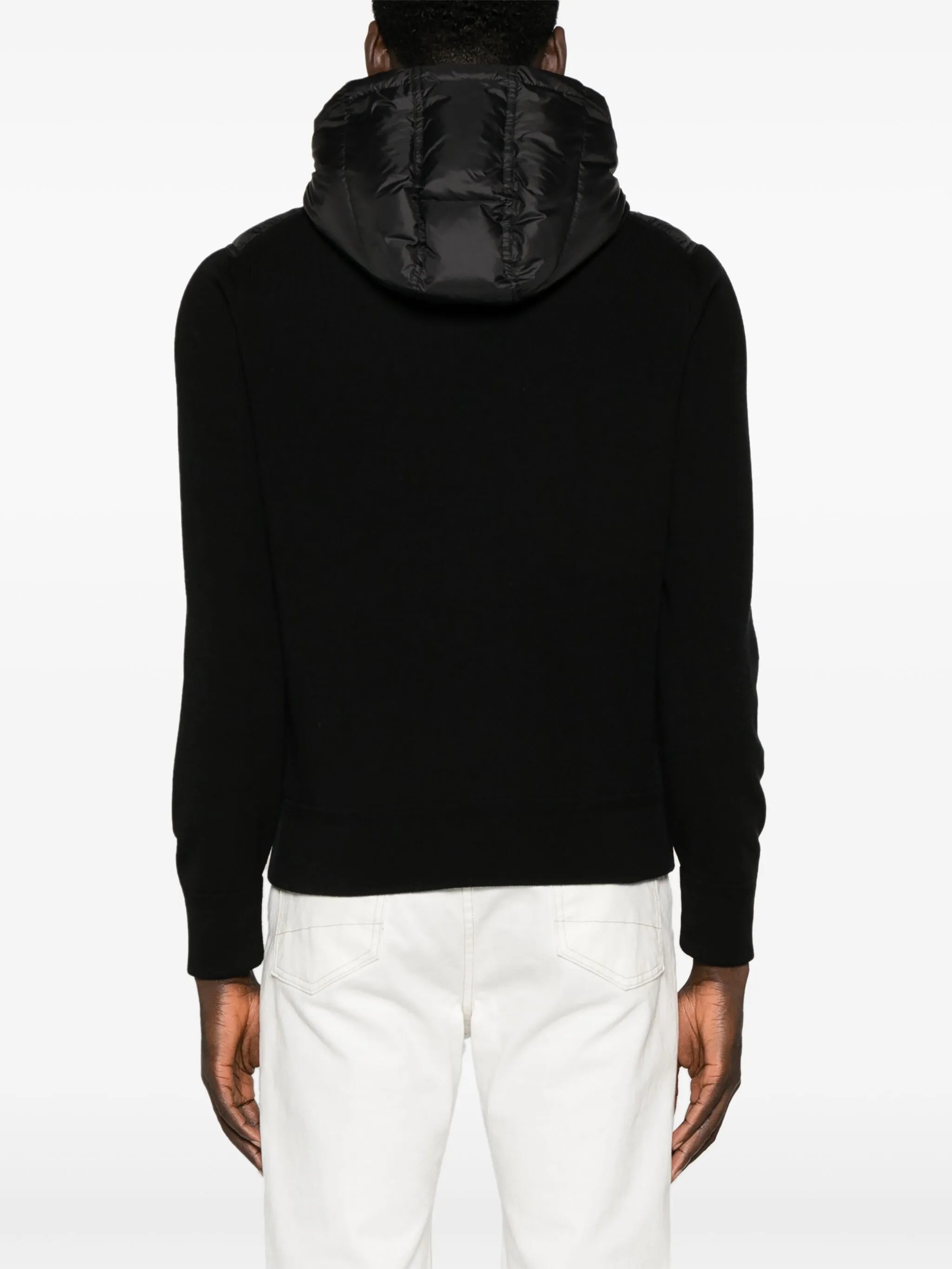 hooded knit-panelled puffer jacket