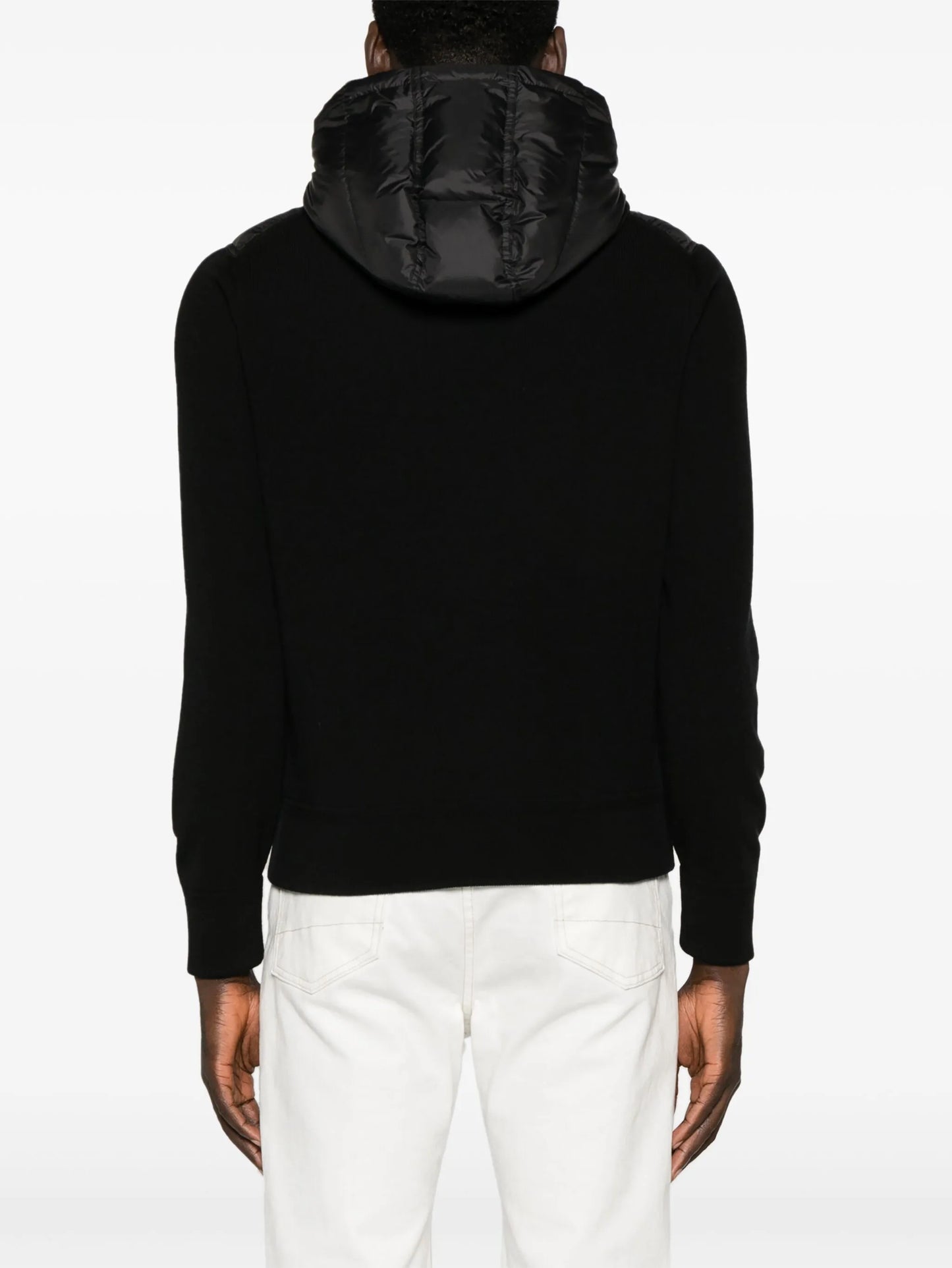 hooded knit-panelled puffer jacket