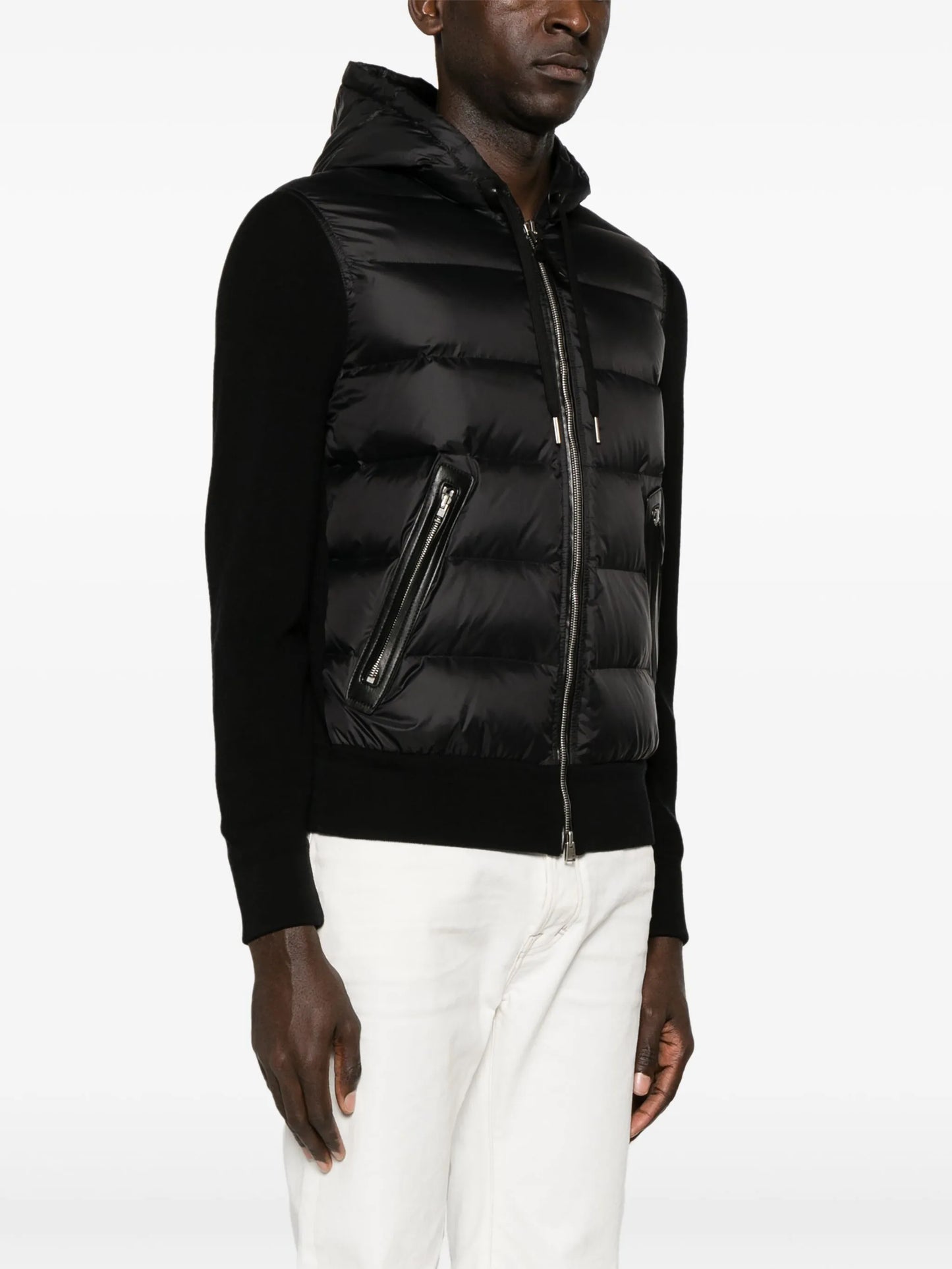 hooded knit-panelled puffer jacket