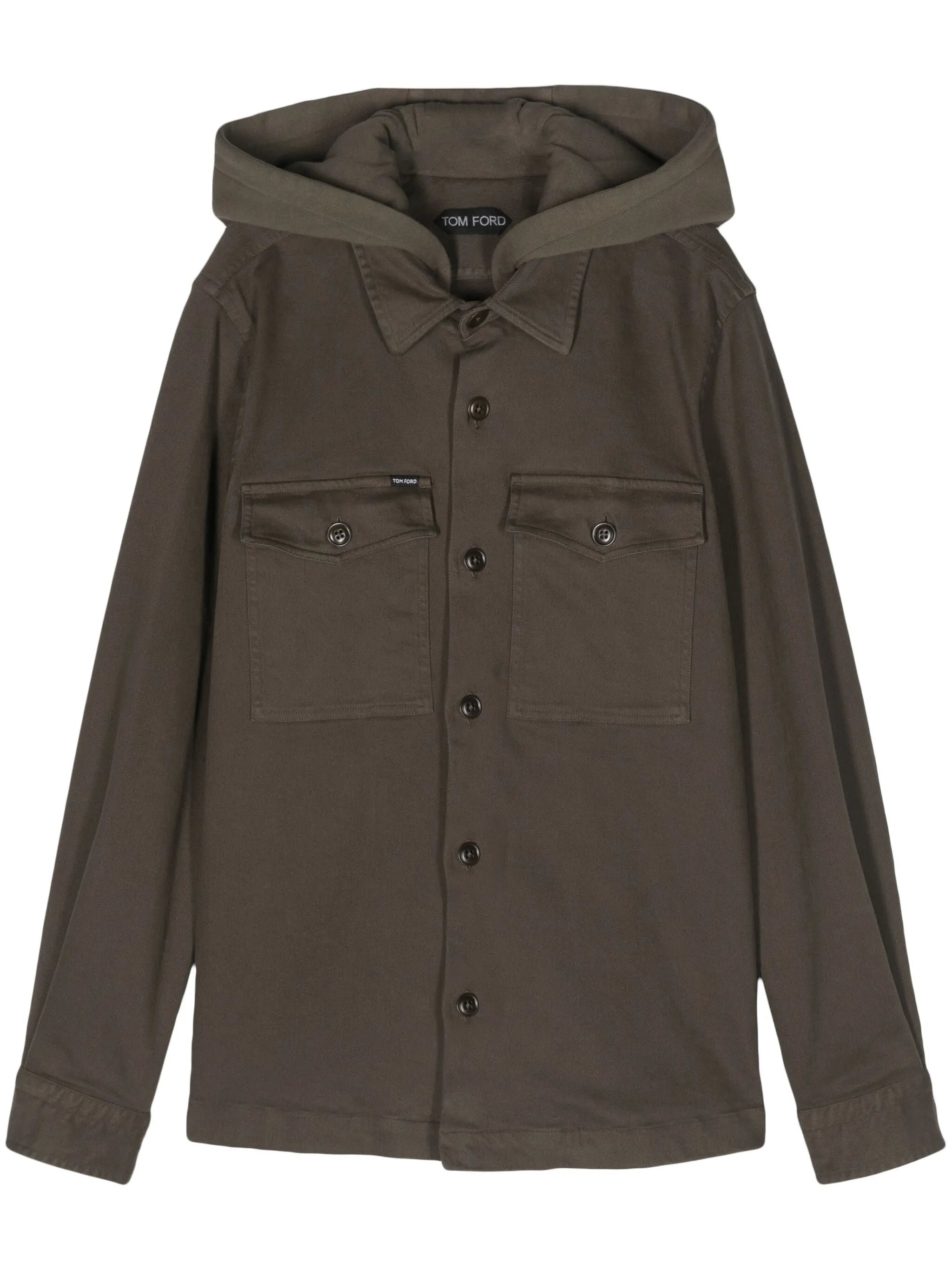 hooded twill shirt jacket