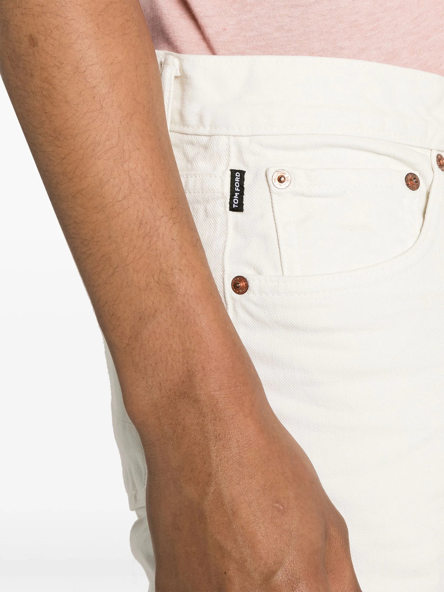 slim-leg whiskering-effect jeans