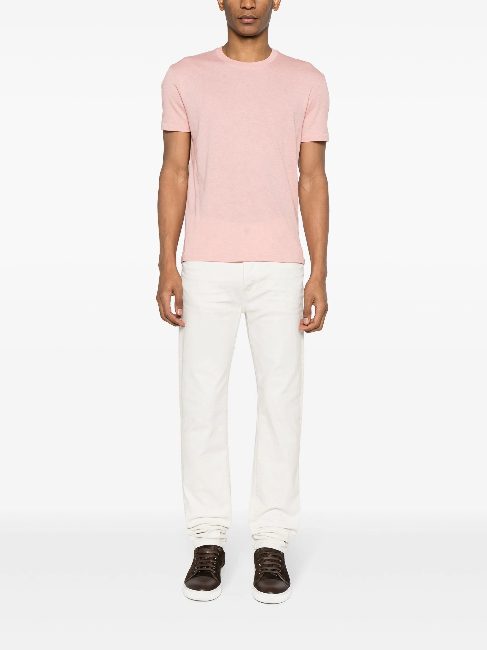 slim-leg whiskering-effect jeans