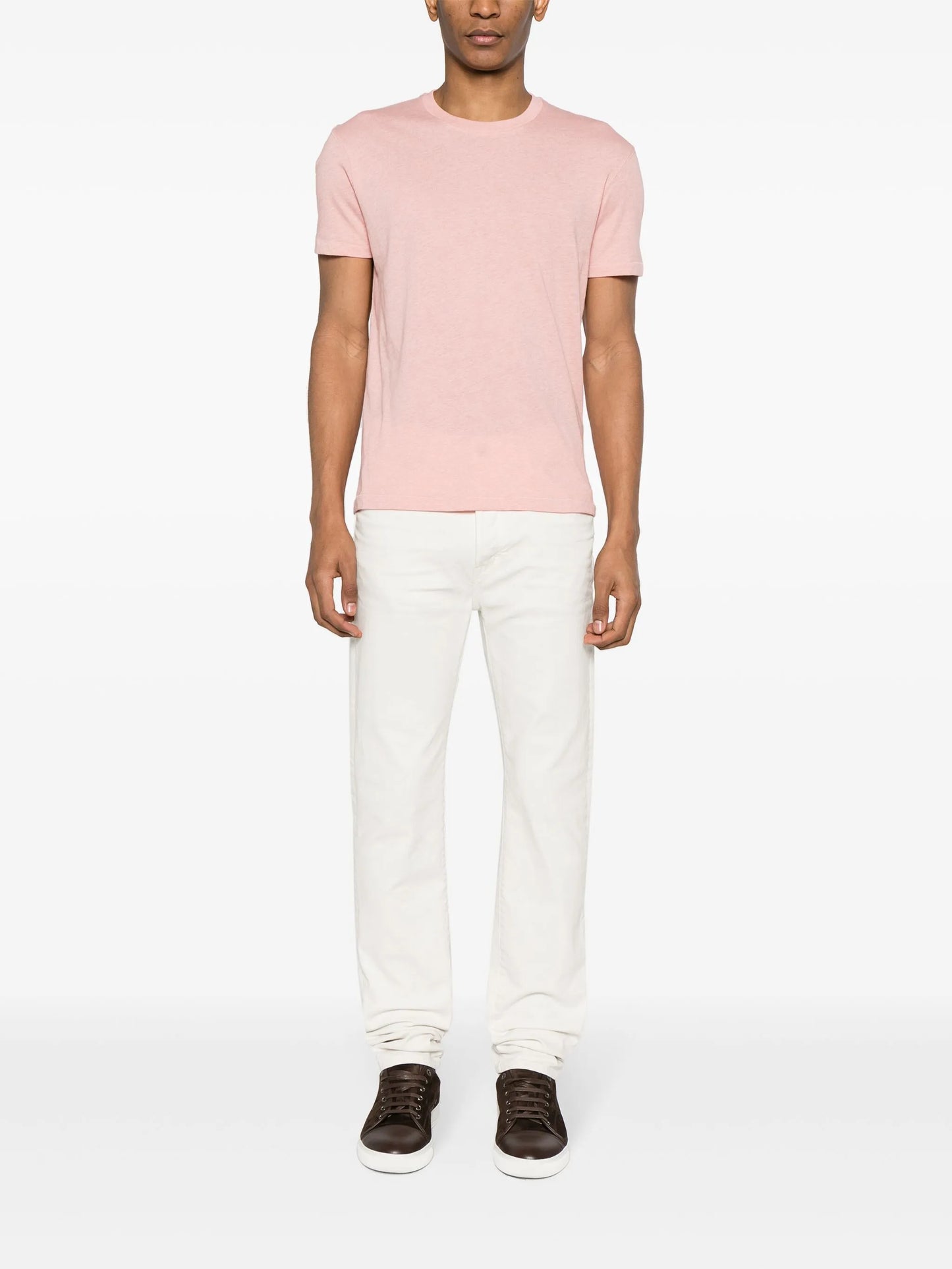 slim-leg whiskering-effect jeans