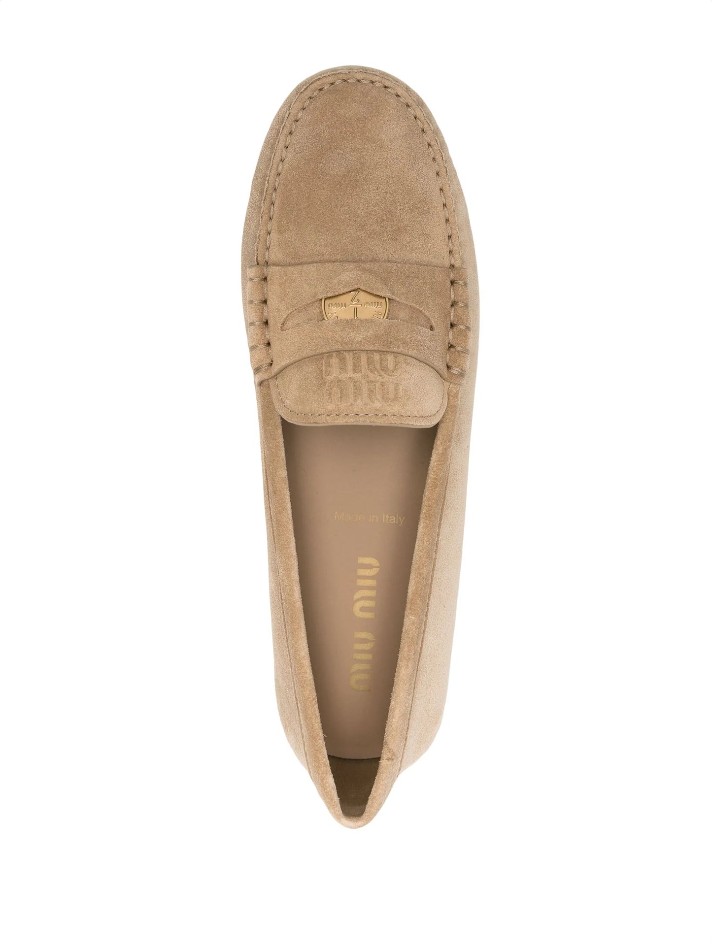 embossed-logo suede loafers
