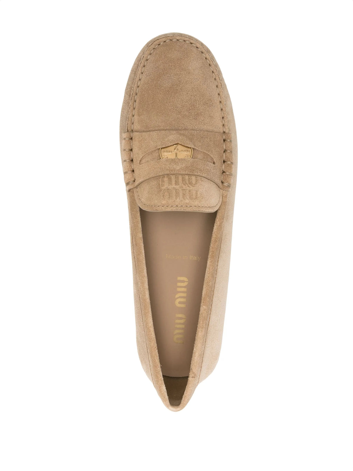 embossed-logo suede loafers