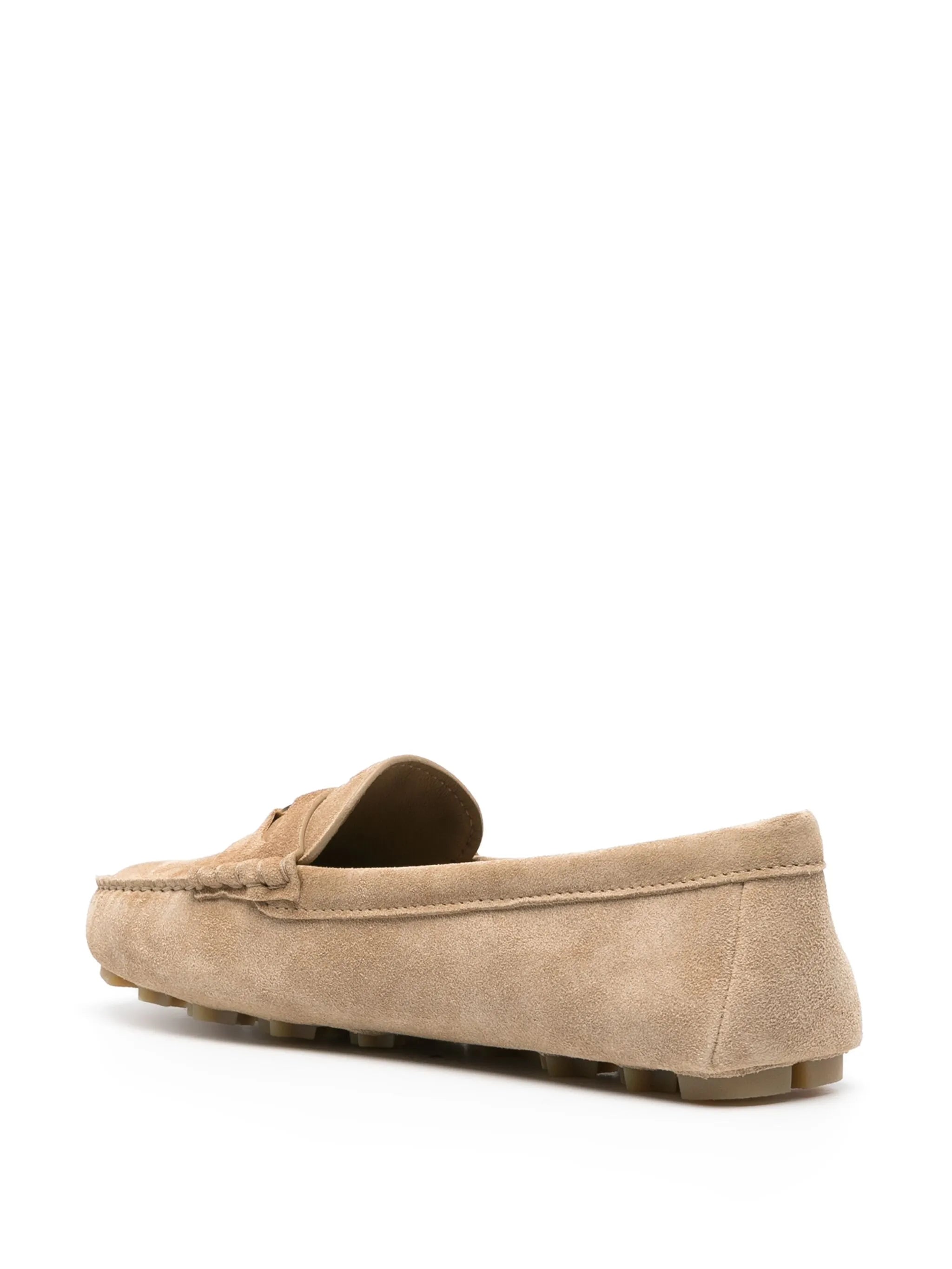 embossed-logo suede loafers