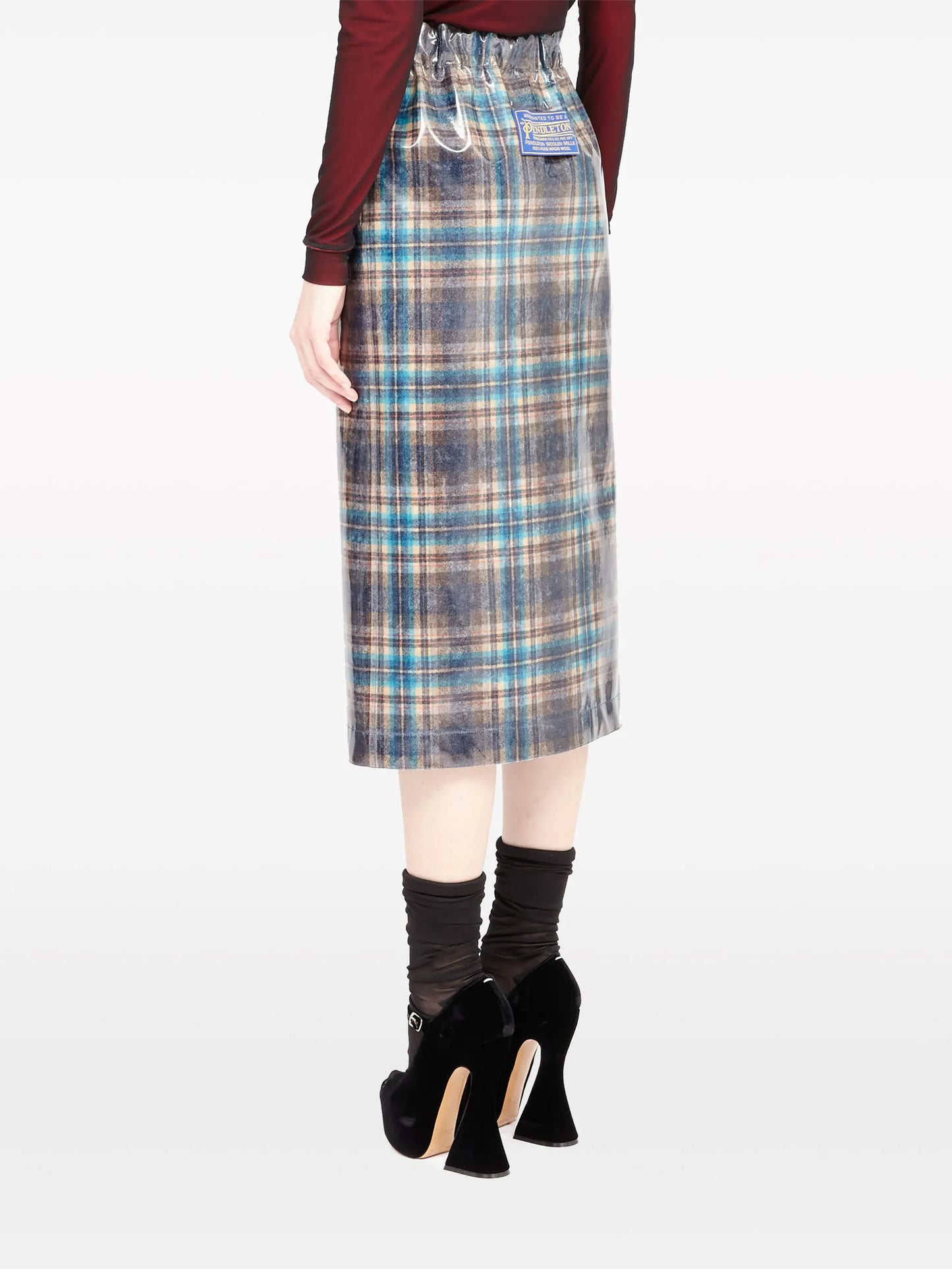 x Pendleton checked lacquered skirt