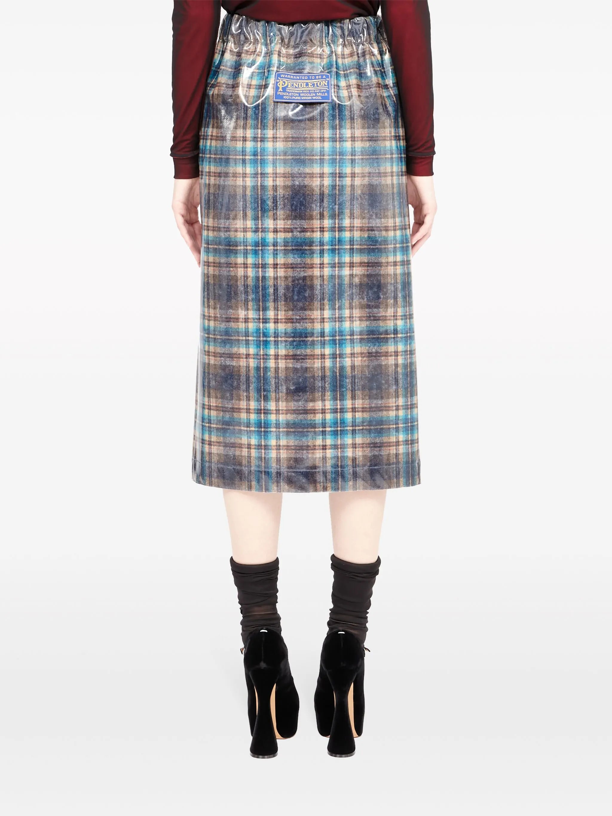 x Pendleton checked lacquered skirt