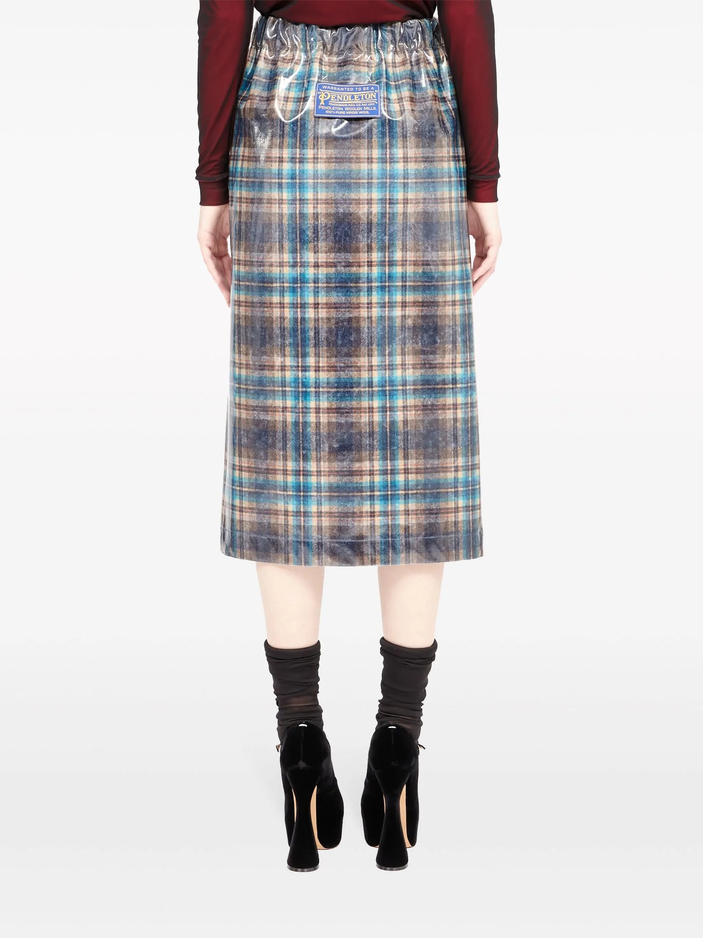 x Pendleton checked lacquered skirt