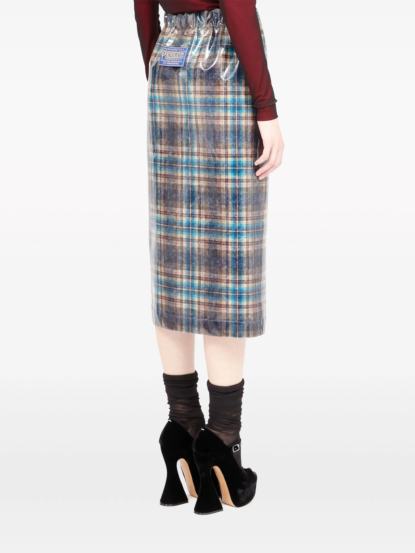 x Pendleton checked lacquered skirt